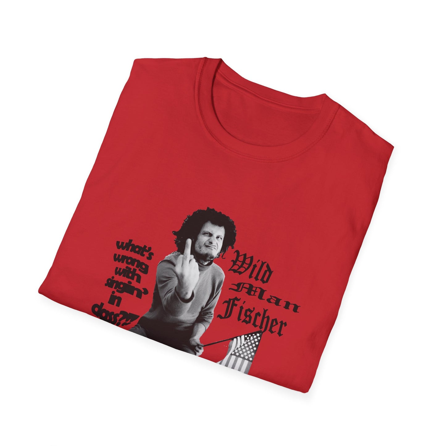 wild man fischer middle finger in black tshirt