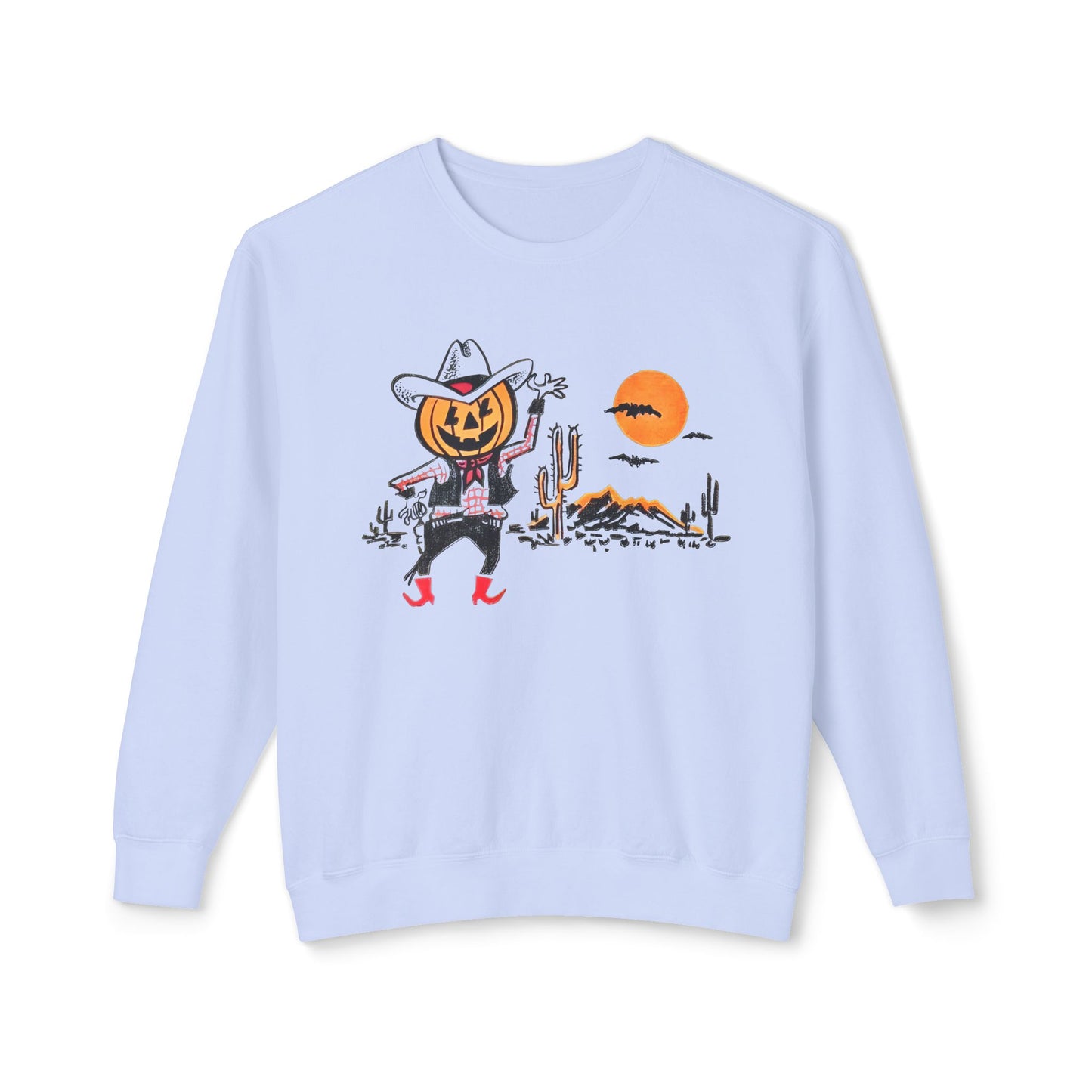 vintage cowboy pumpkin trick or treat bag graphic reproduction 100% cotton sweatshirt