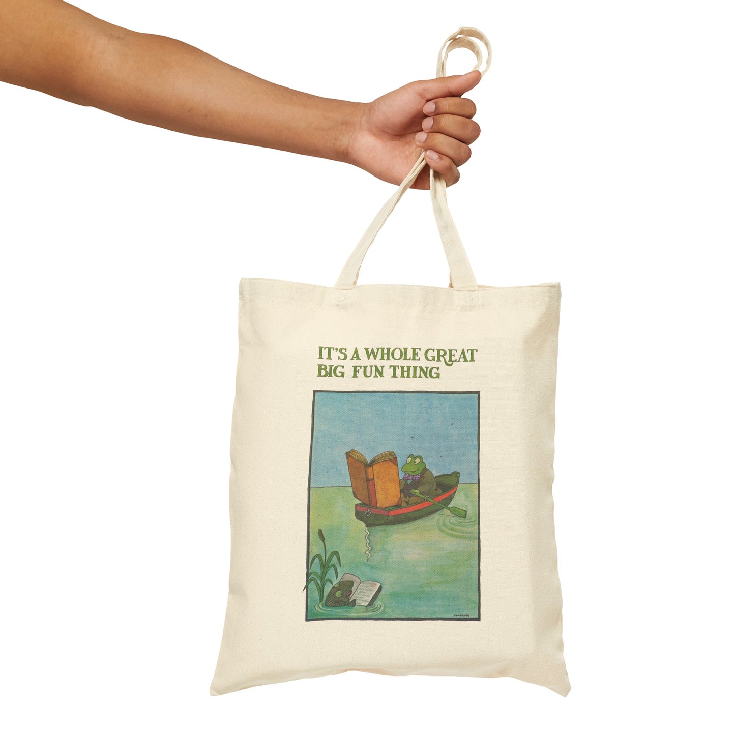 1972 reading poster illustration by tomi ungerer "it's a whole great big fun thing" cotton canvas tote bag whatmart