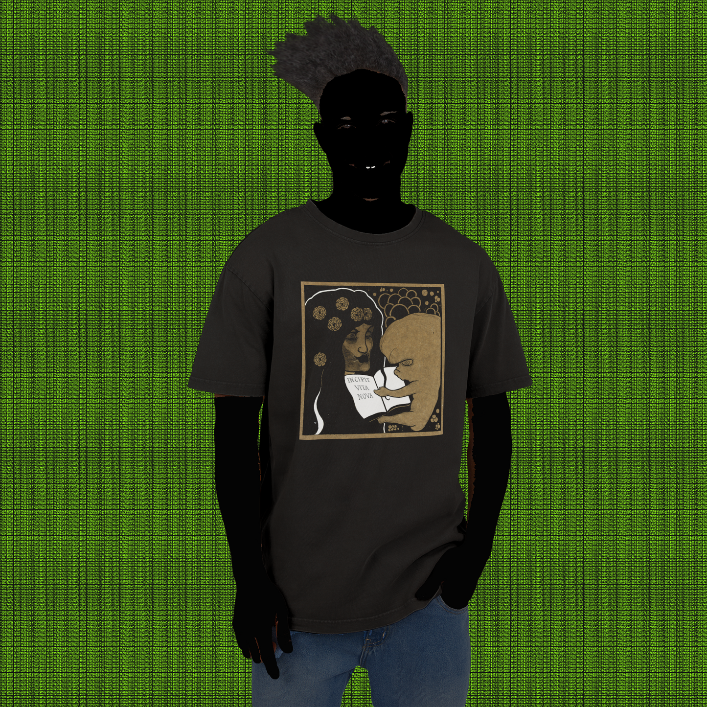 incipit vita nova "thus begins a new life" 1893 aubrey beardsley graphic acid washed oversize tshirt