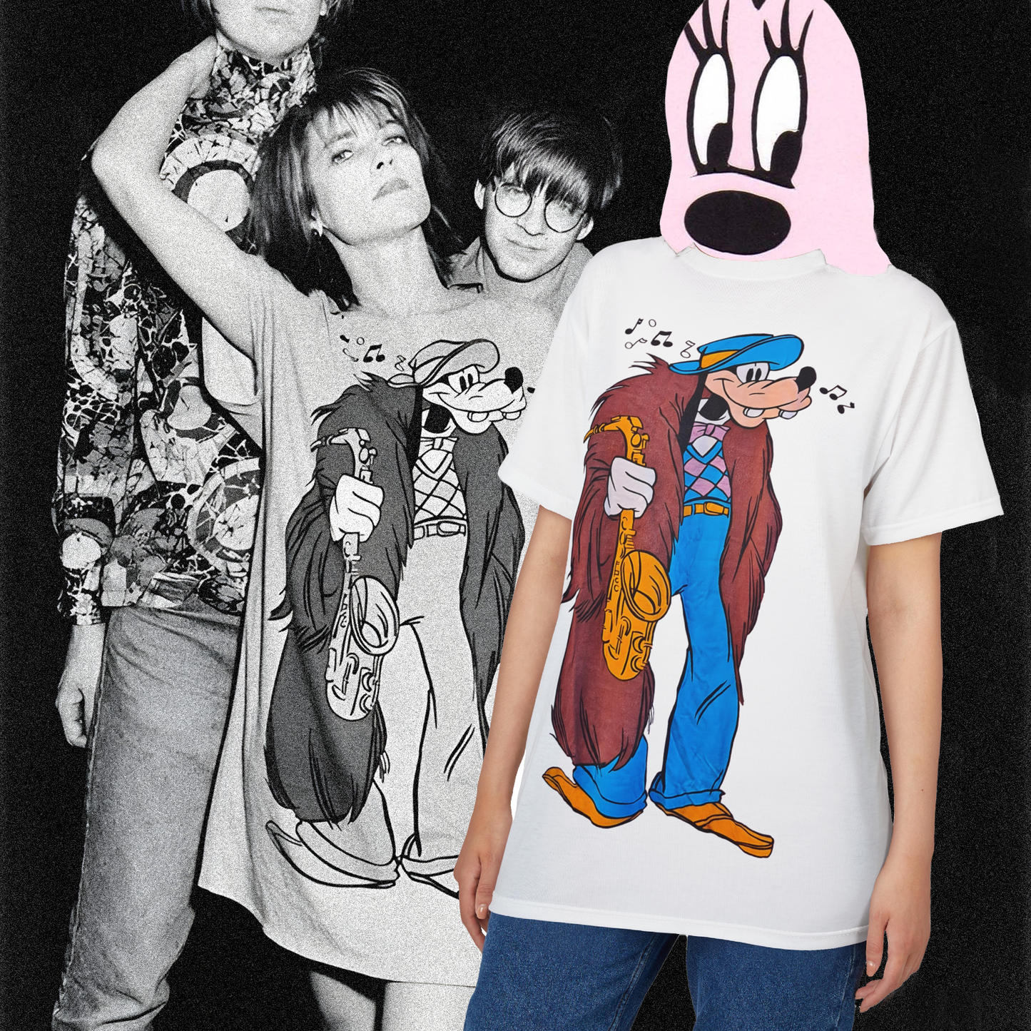 vintage 80s j.g hook jazz goofy with saxaphone reproduction large print tshirt