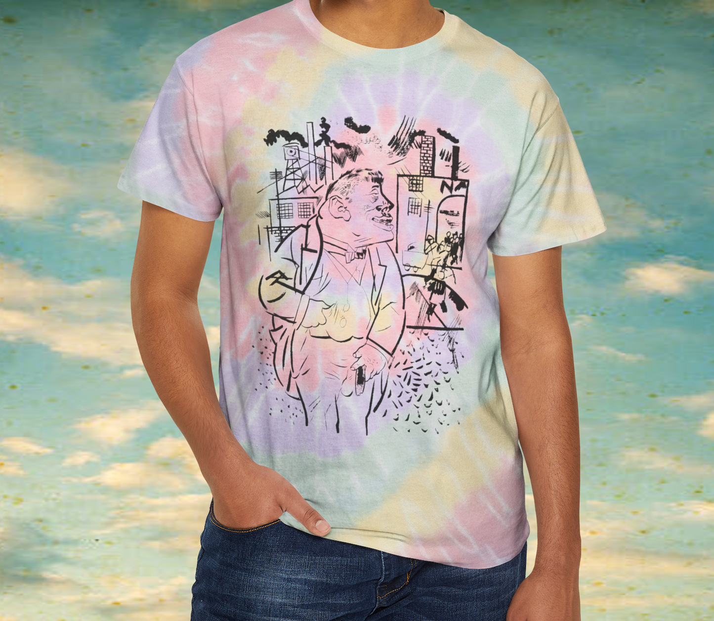 1921 geroge grosz sketch "i shall exterminate everything around me that restricts me from being the master" unisex tie dye tshirt