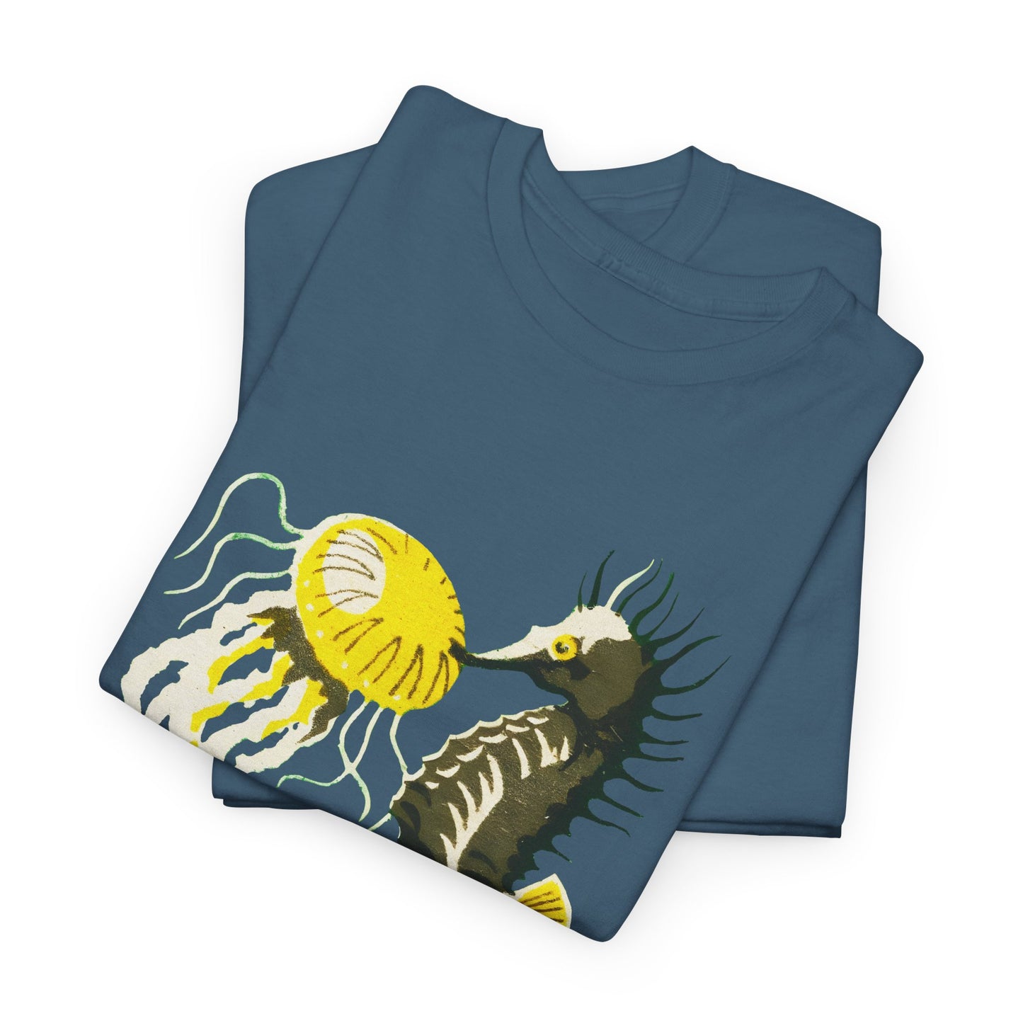 vintage lithuanian matchbox seahorse and jellyfish art reproduction tshirt