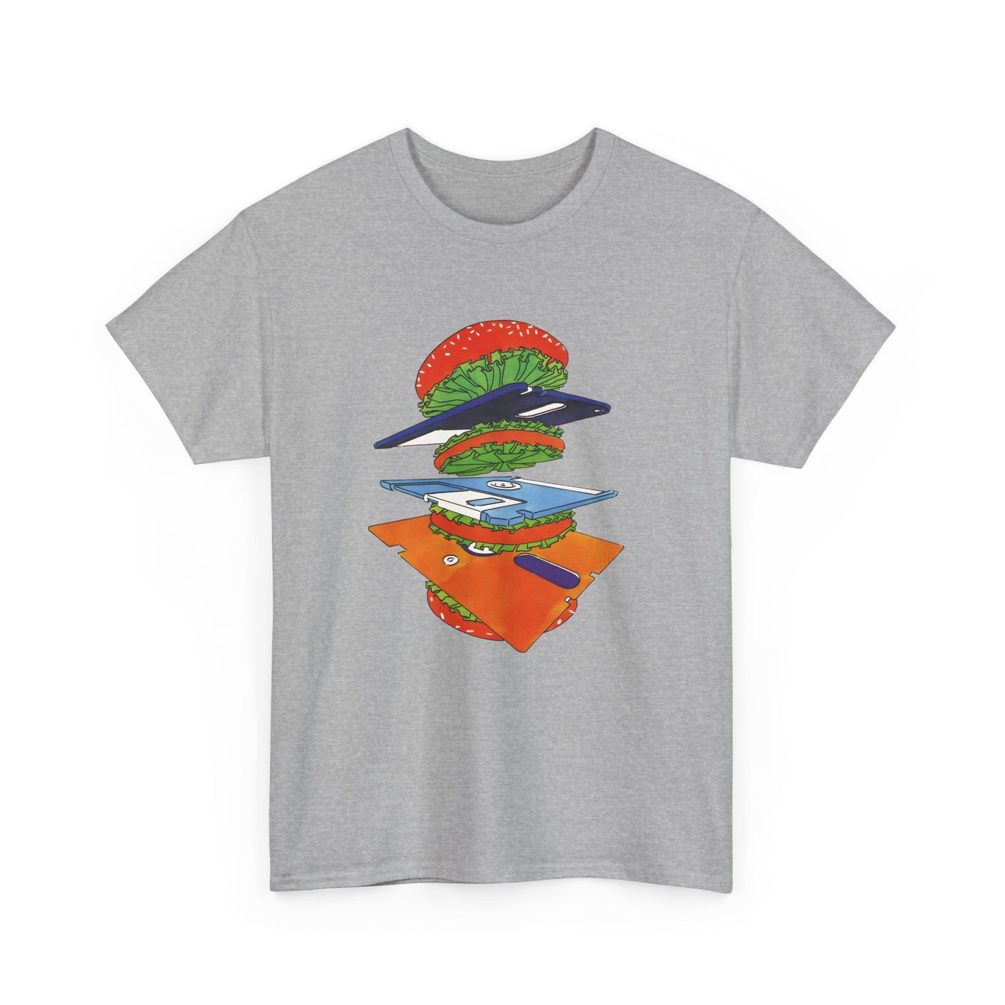 1989 uncredited art from micro mag floppy disc burger tshirt