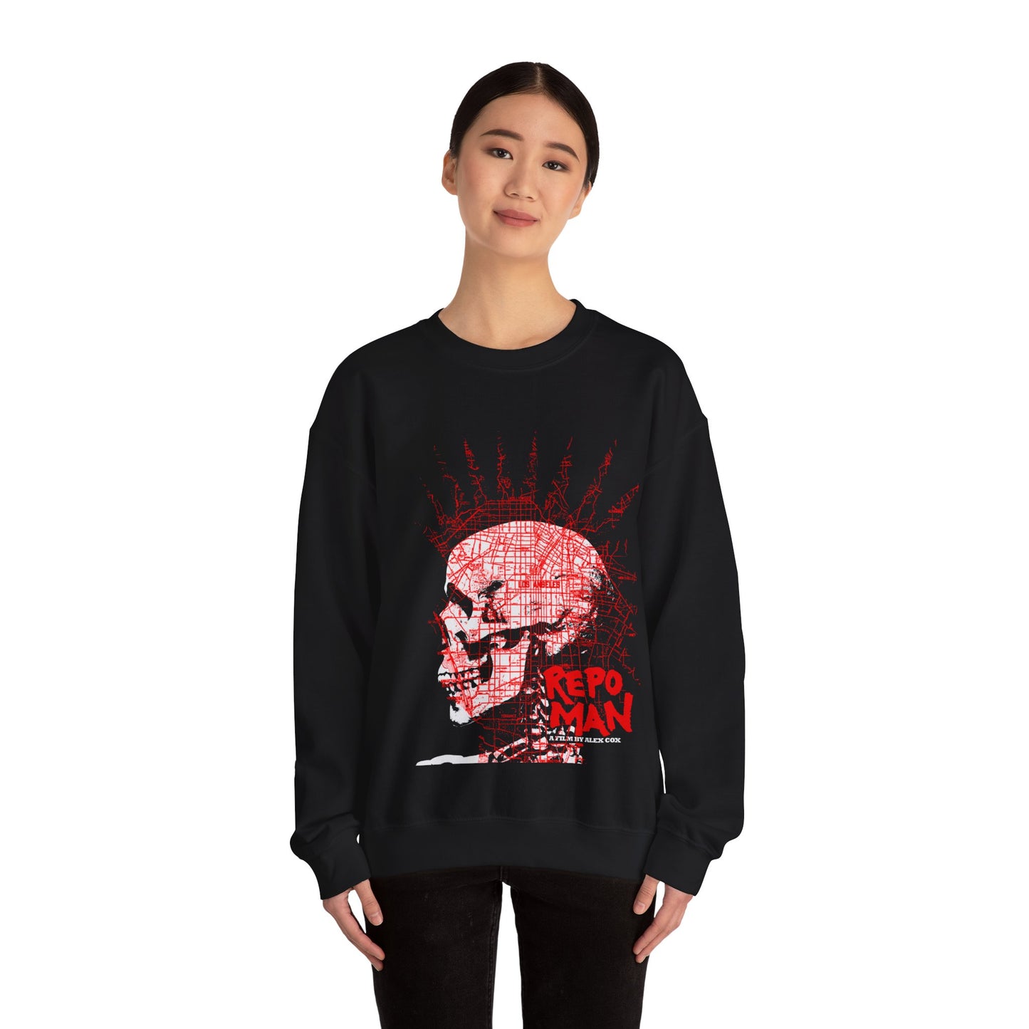 repo man skull punk red sweater