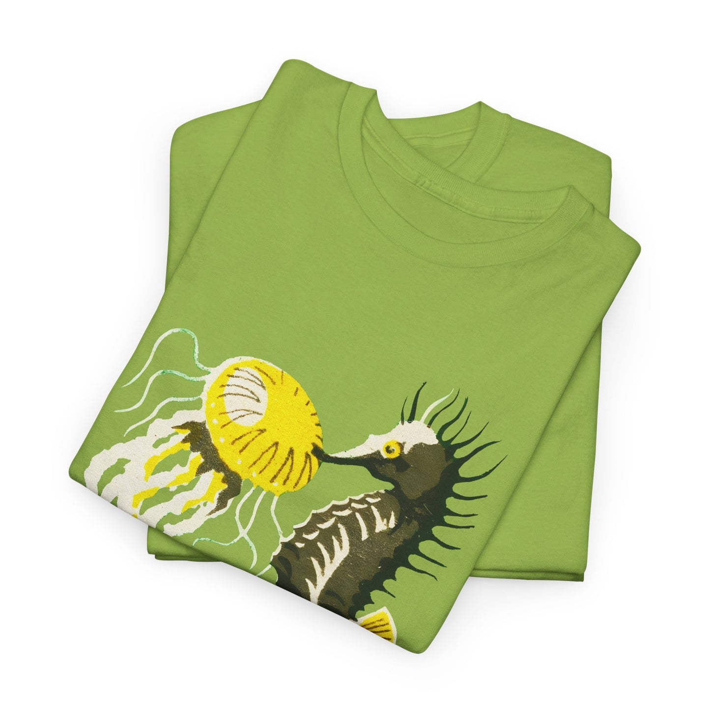 vintage lithuanian matchbox seahorse and jellyfish art reproduction tshirt
