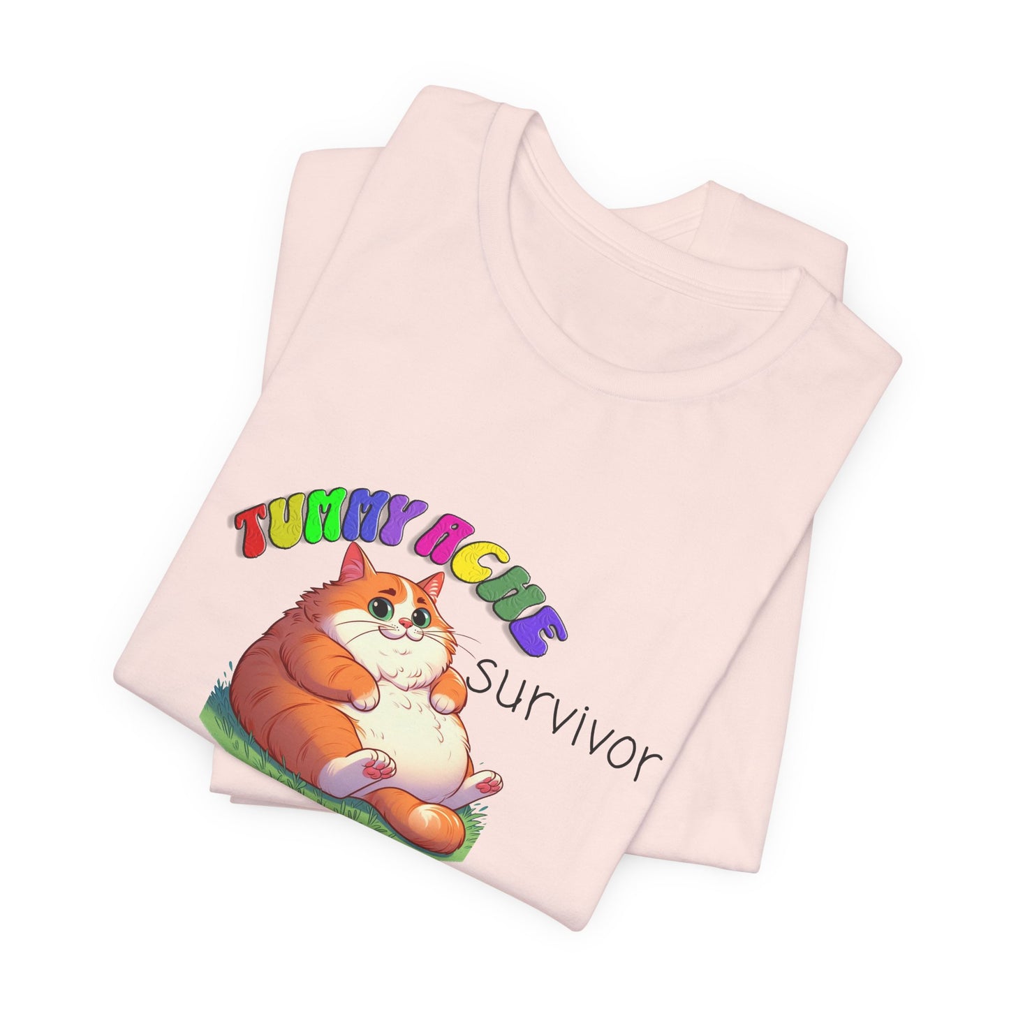 tummy ache survivor stuffed kitty silly tshirt