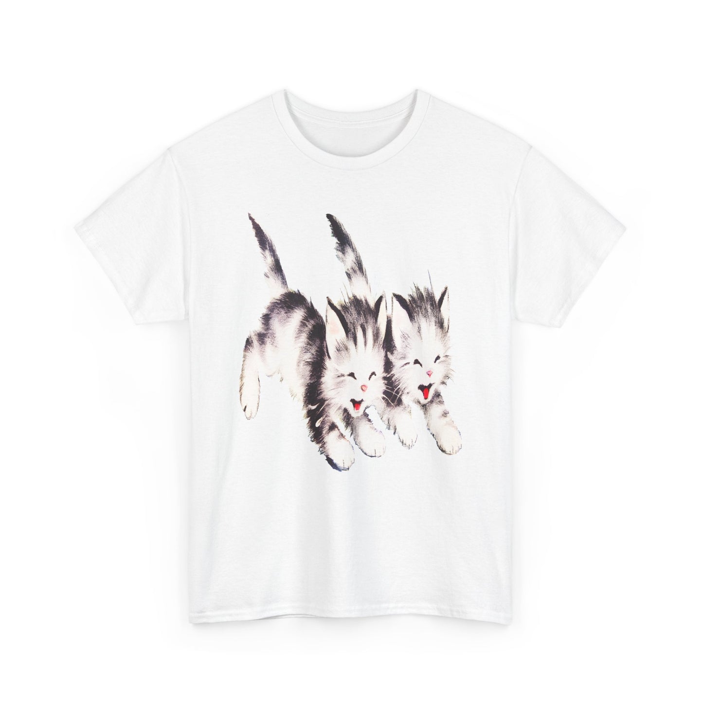 vintage kitten twins illustration stretched reproduction tshirt