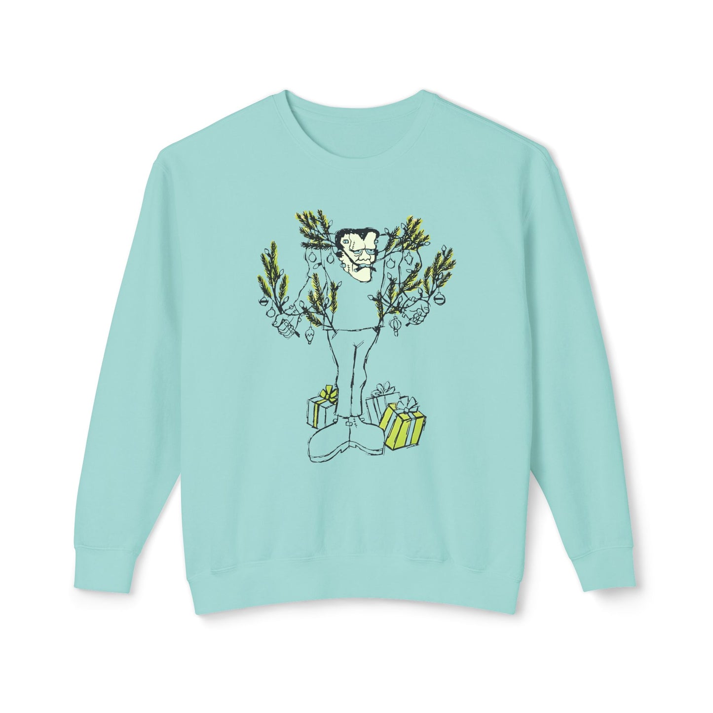 1974 monster holidays by norman bridwell frankenstein monster christmas tree disguise 100% cotton sweatshirt