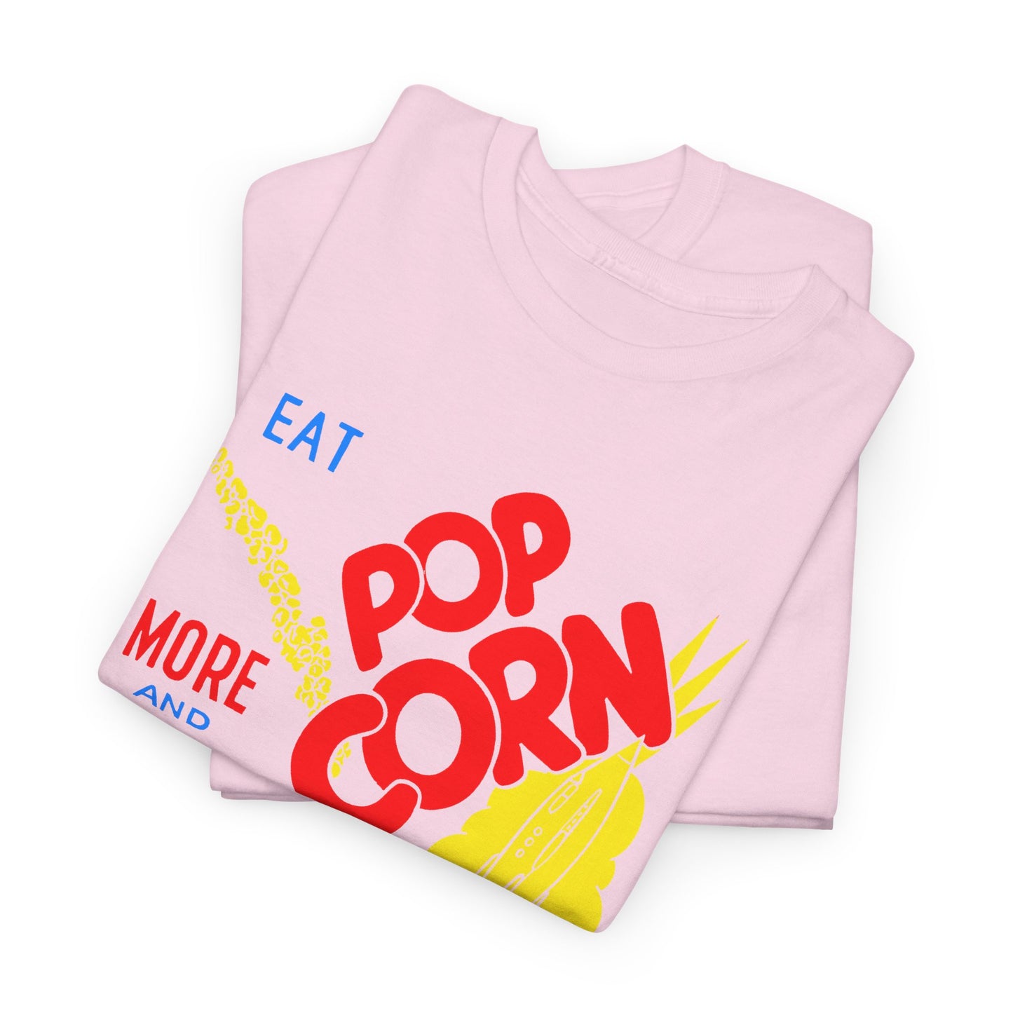 1950s coloured popcorn box logo eat popcorn more and more and more out of this world! tshirt