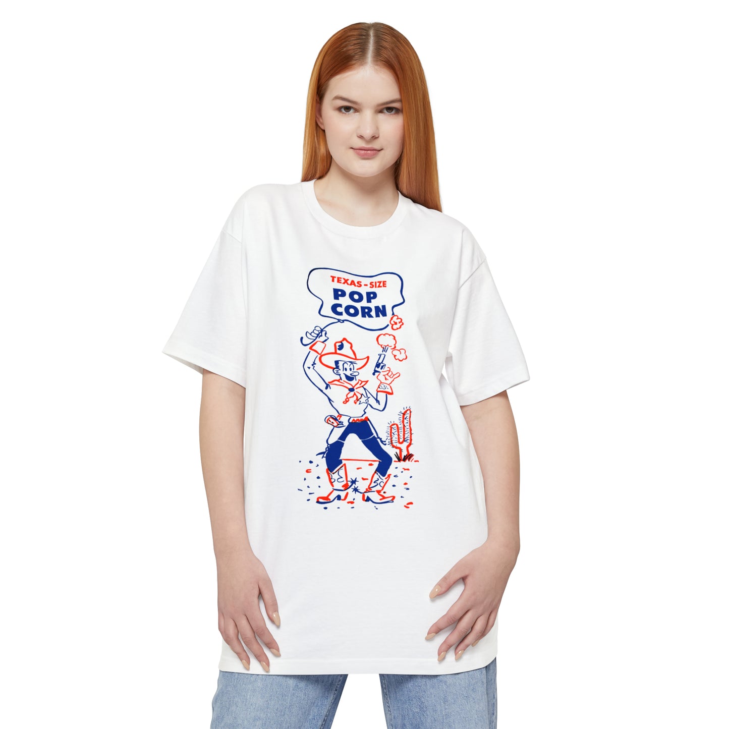 oversized vintage texas size popcorn bag logo unisex tall beefy tshirt