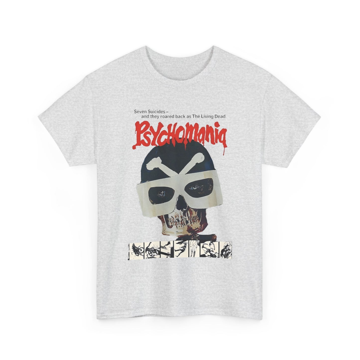 1973 psychomania movie poster with lettering tshirt