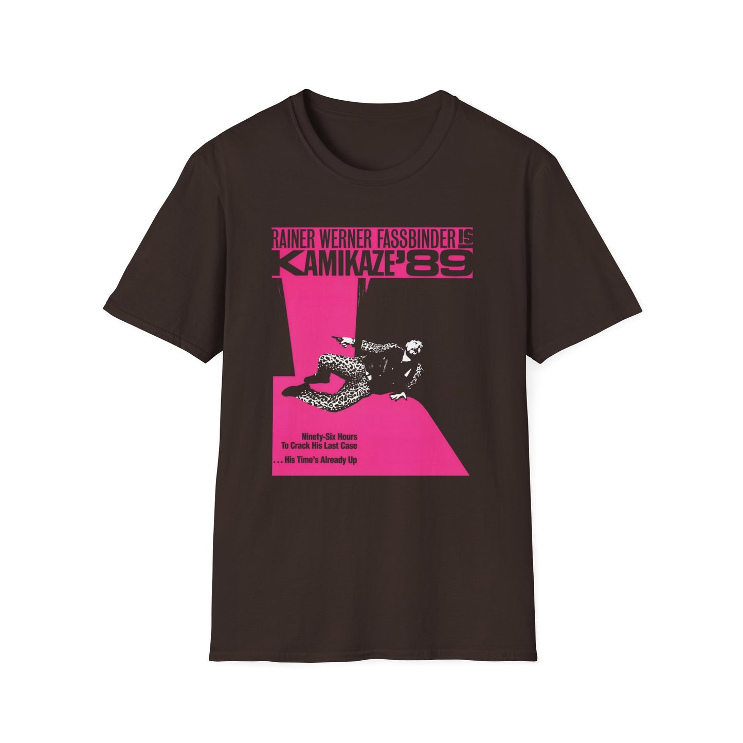 1982 rainer werner fassbinder's "kamikaze '89" movie poster tshirt in pink