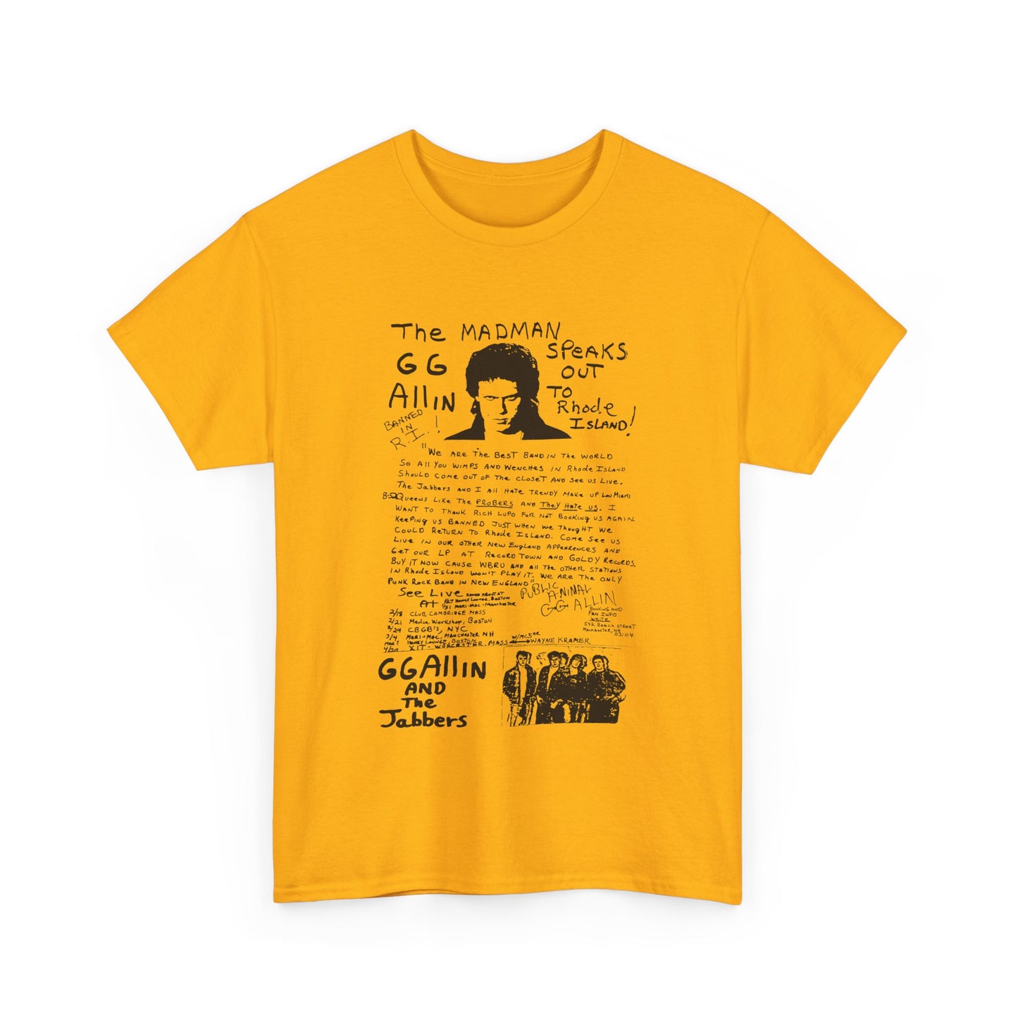1982 show poster gg allin and the jabbers no background tshirt
