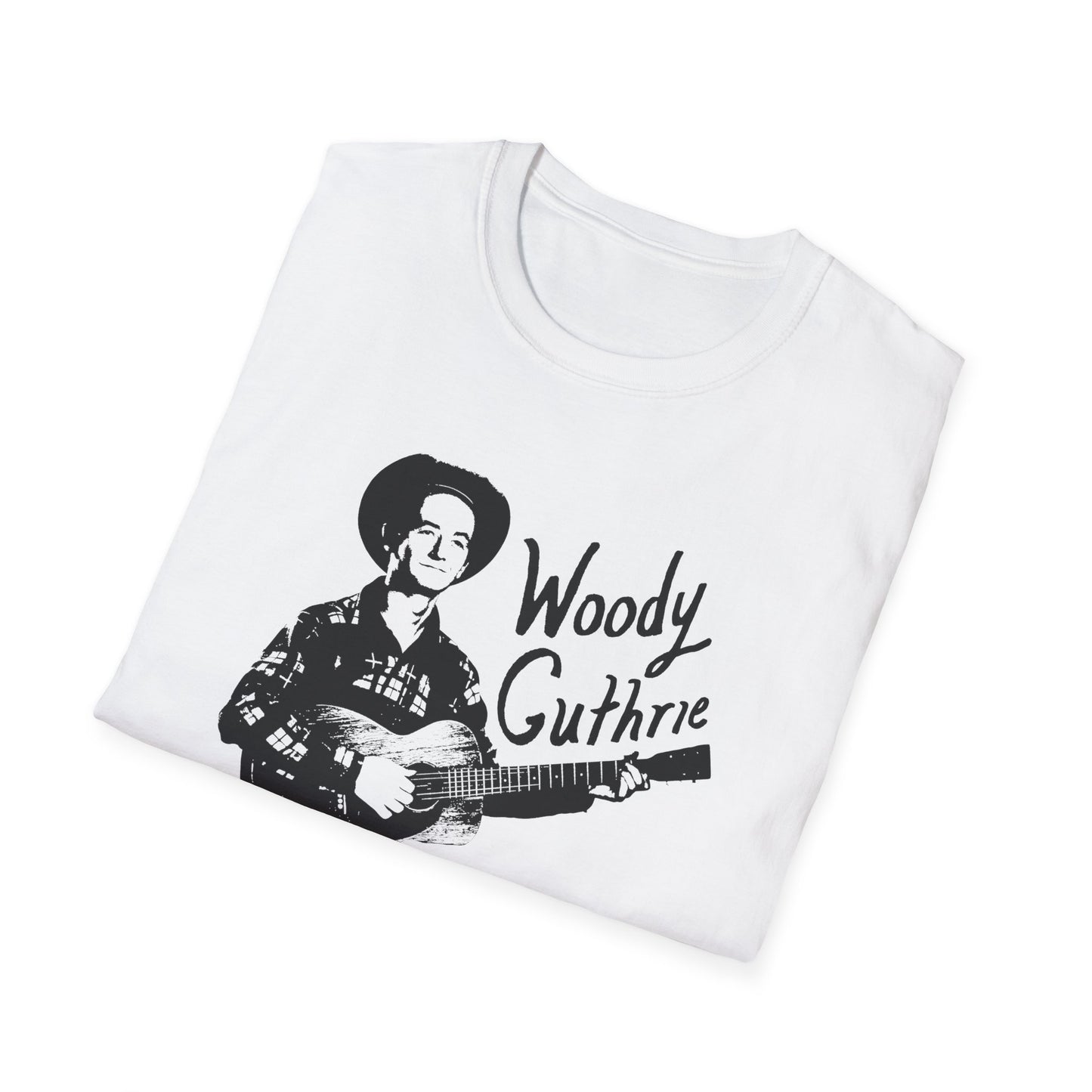 woody guthrie playing his guitar fan art tshirt