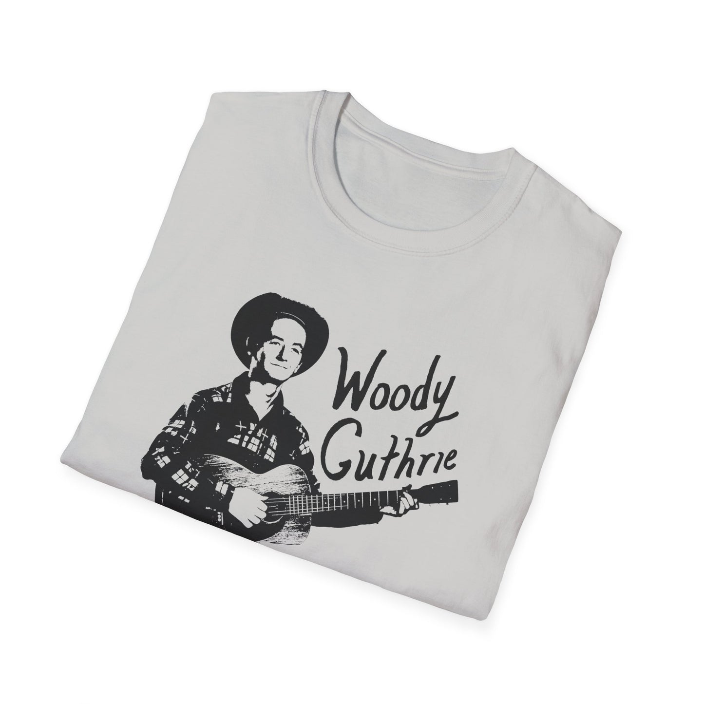 woody guthrie playing his guitar fan art tshirt