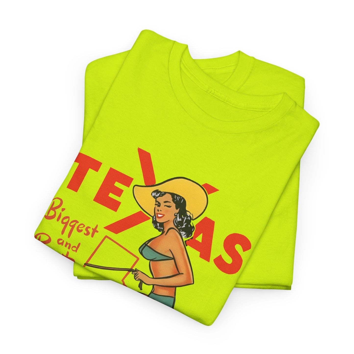 mid twentieth century texas biggest and best cowgirl pin up art reproduction tshirt