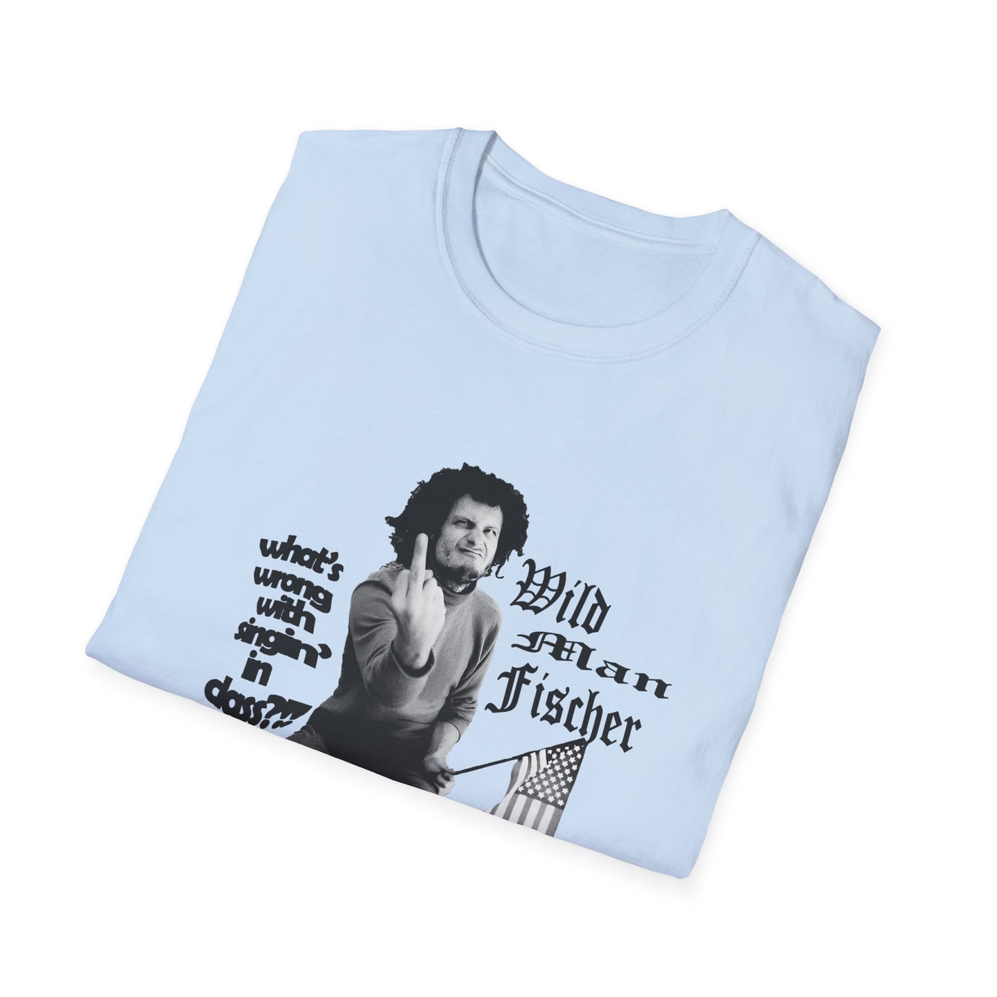 wild man fischer middle finger in black tshirt