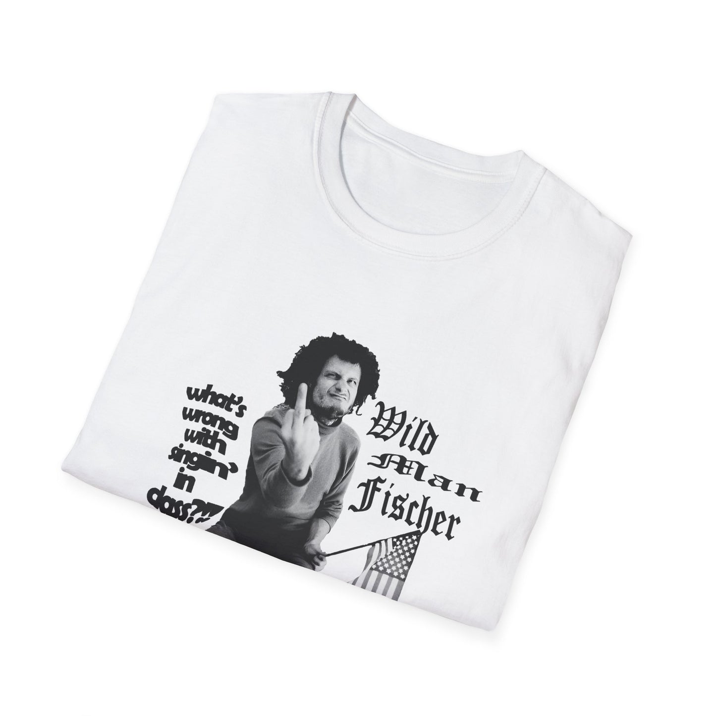 wild man fischer middle finger in black tshirt