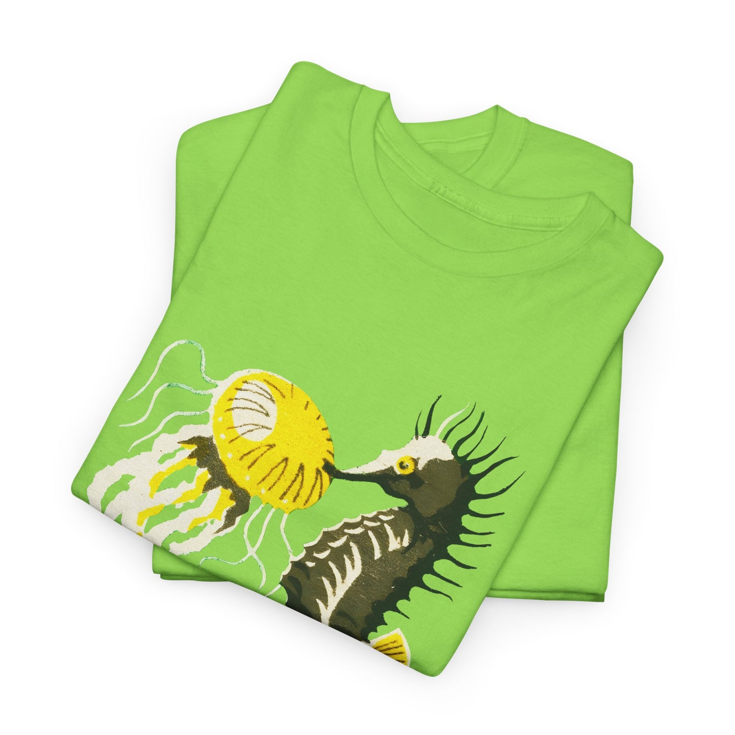 vintage lithuanian matchbox seahorse and jellyfish art reproduction tshirt