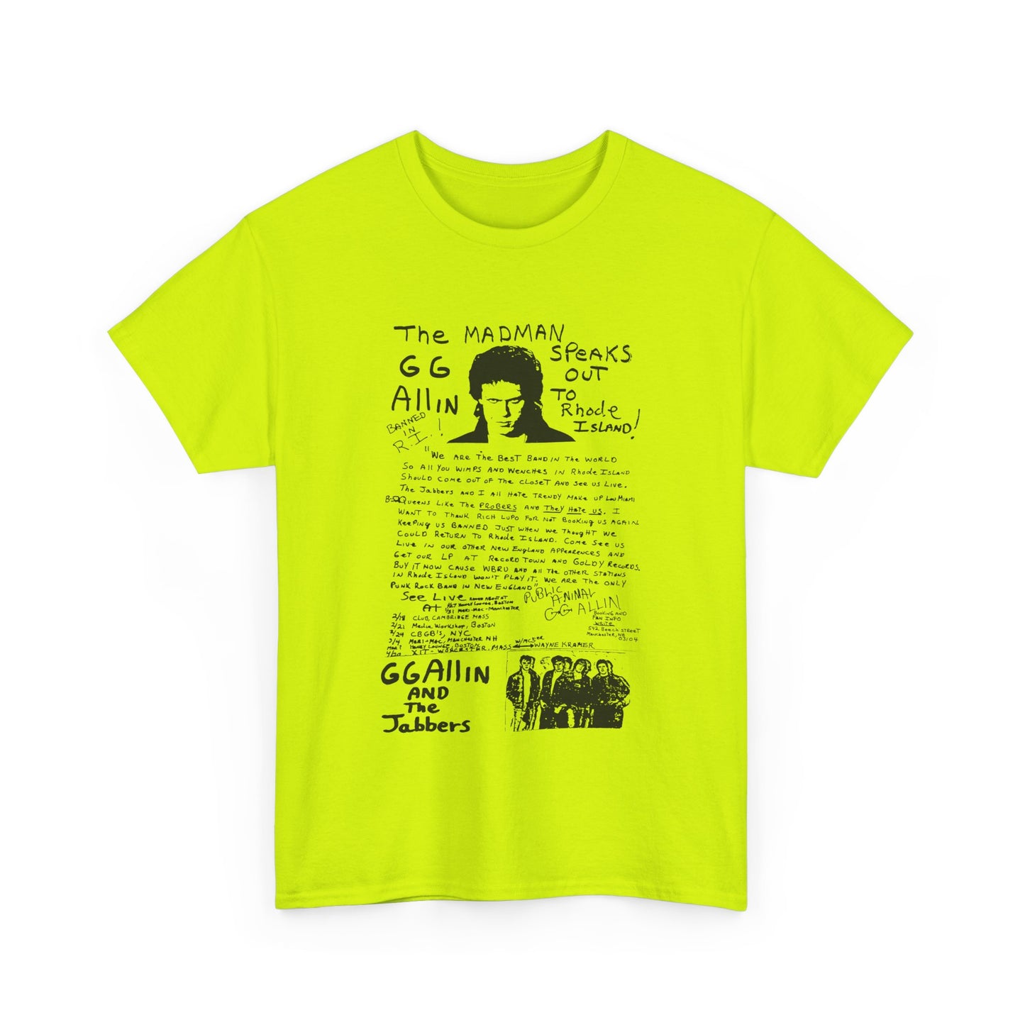 1982 show poster gg allin and the jabbers no background tshirt