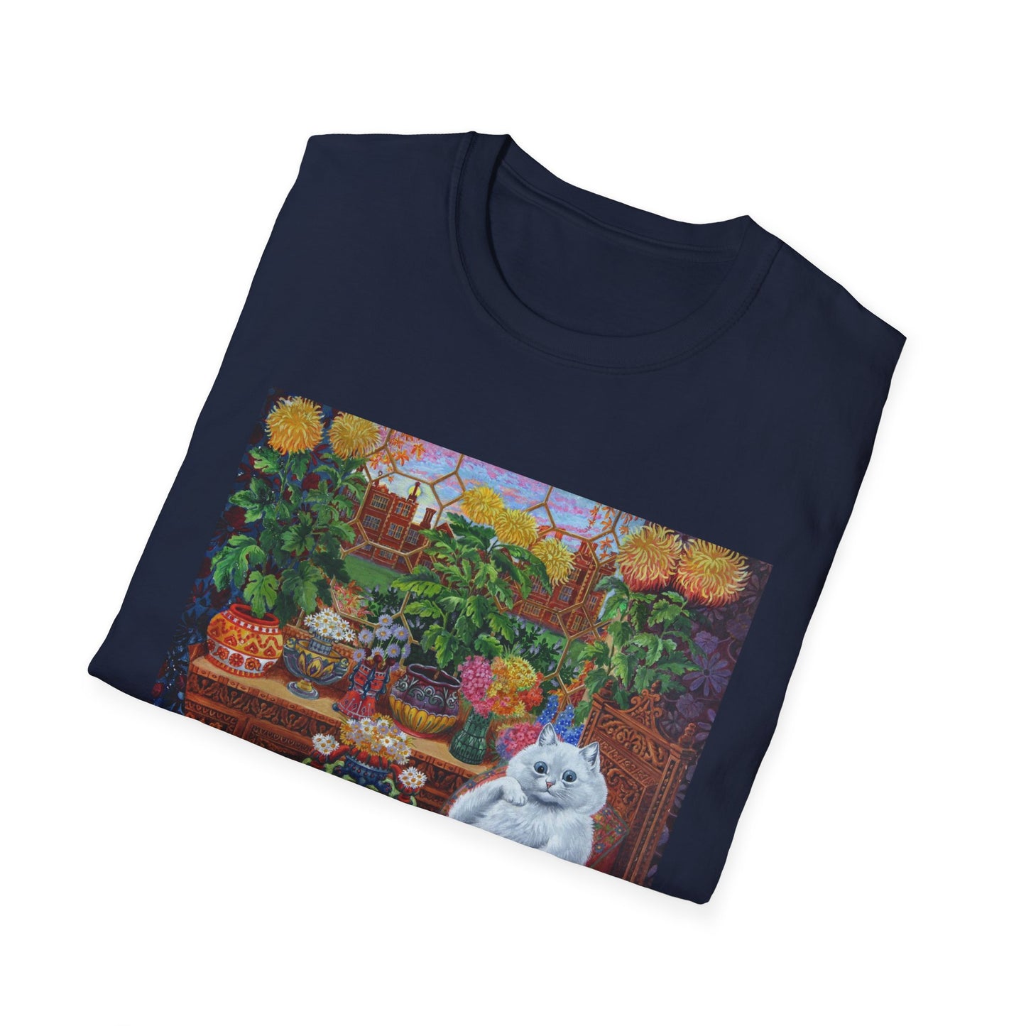 louis wain thinking cat with flowers tshirt