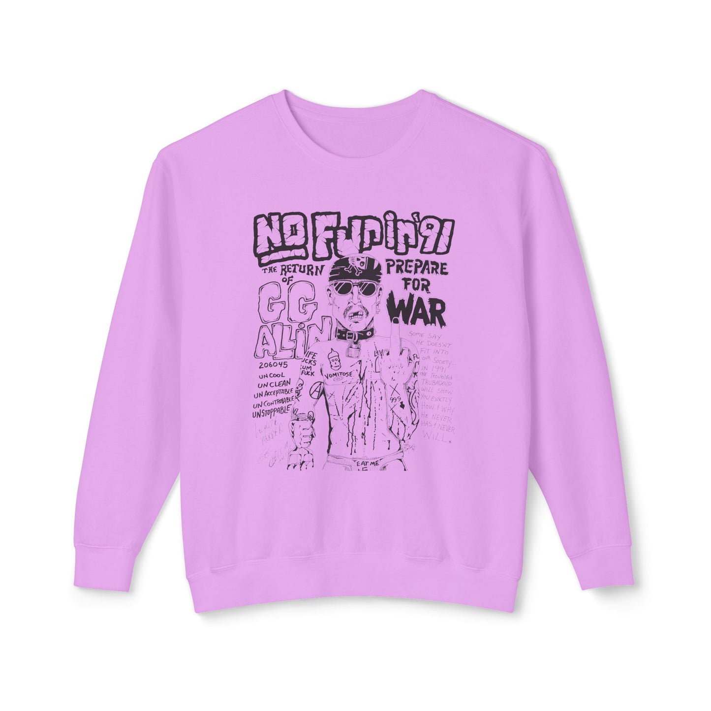 no fun in '91 gg allin show poster 100% cotton sweatshirt
