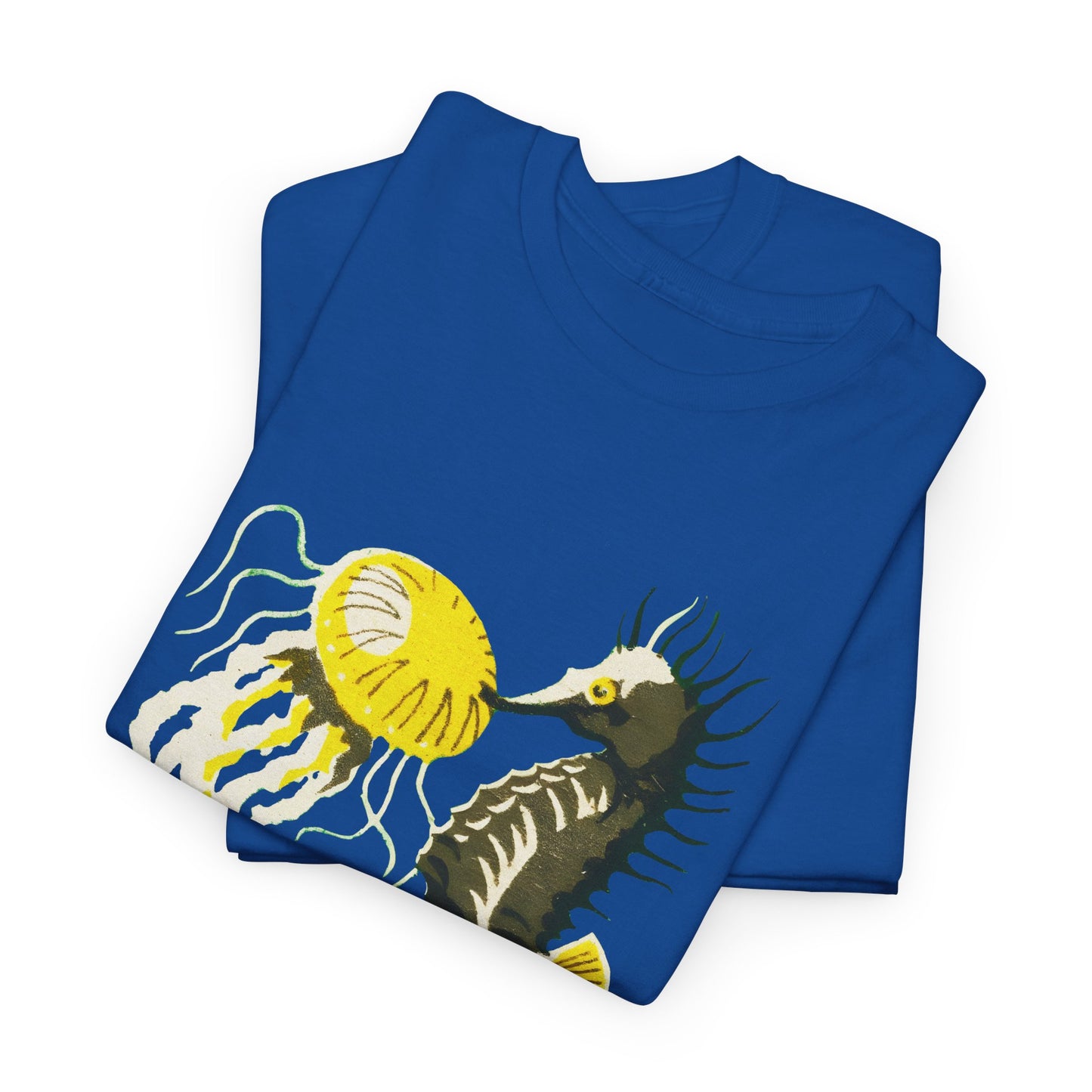 vintage lithuanian matchbox seahorse and jellyfish art reproduction tshirt