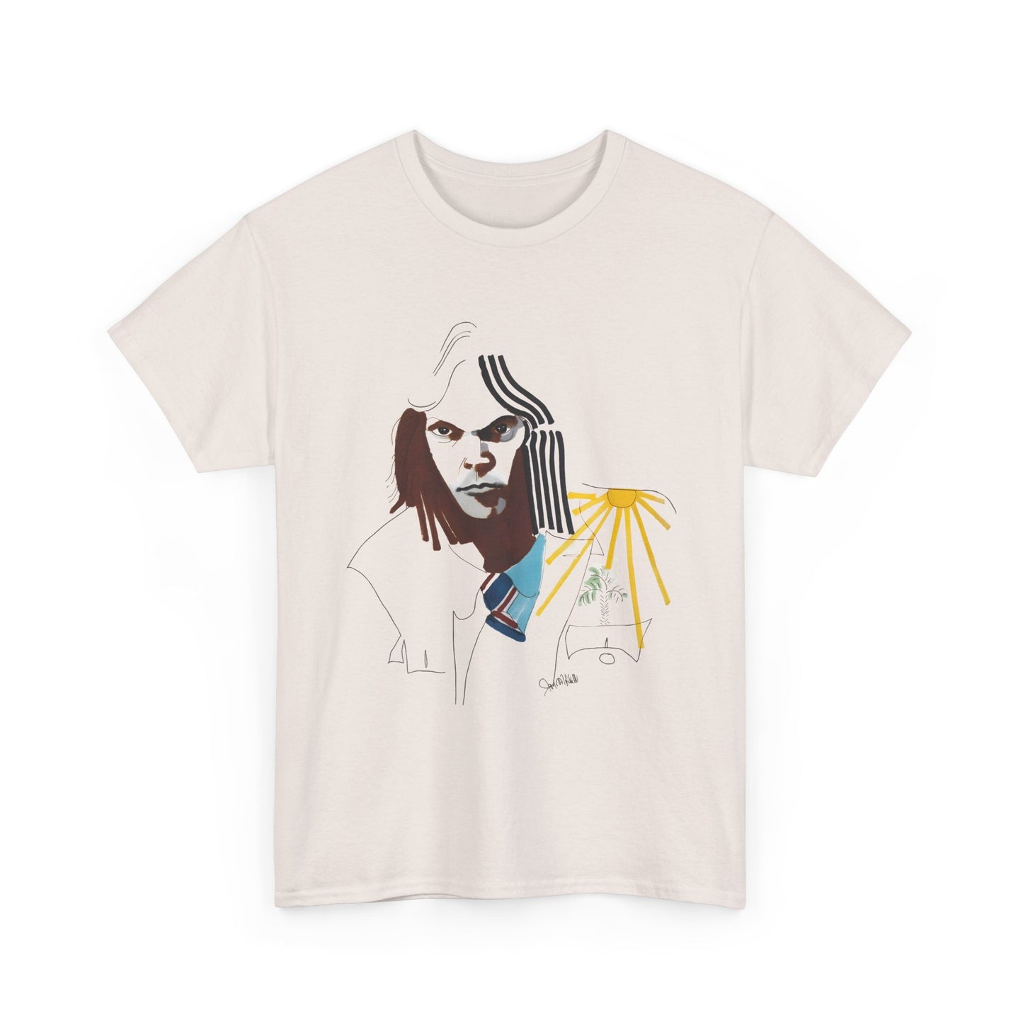 neil young portrait by joni mitchell reproduction tshirt