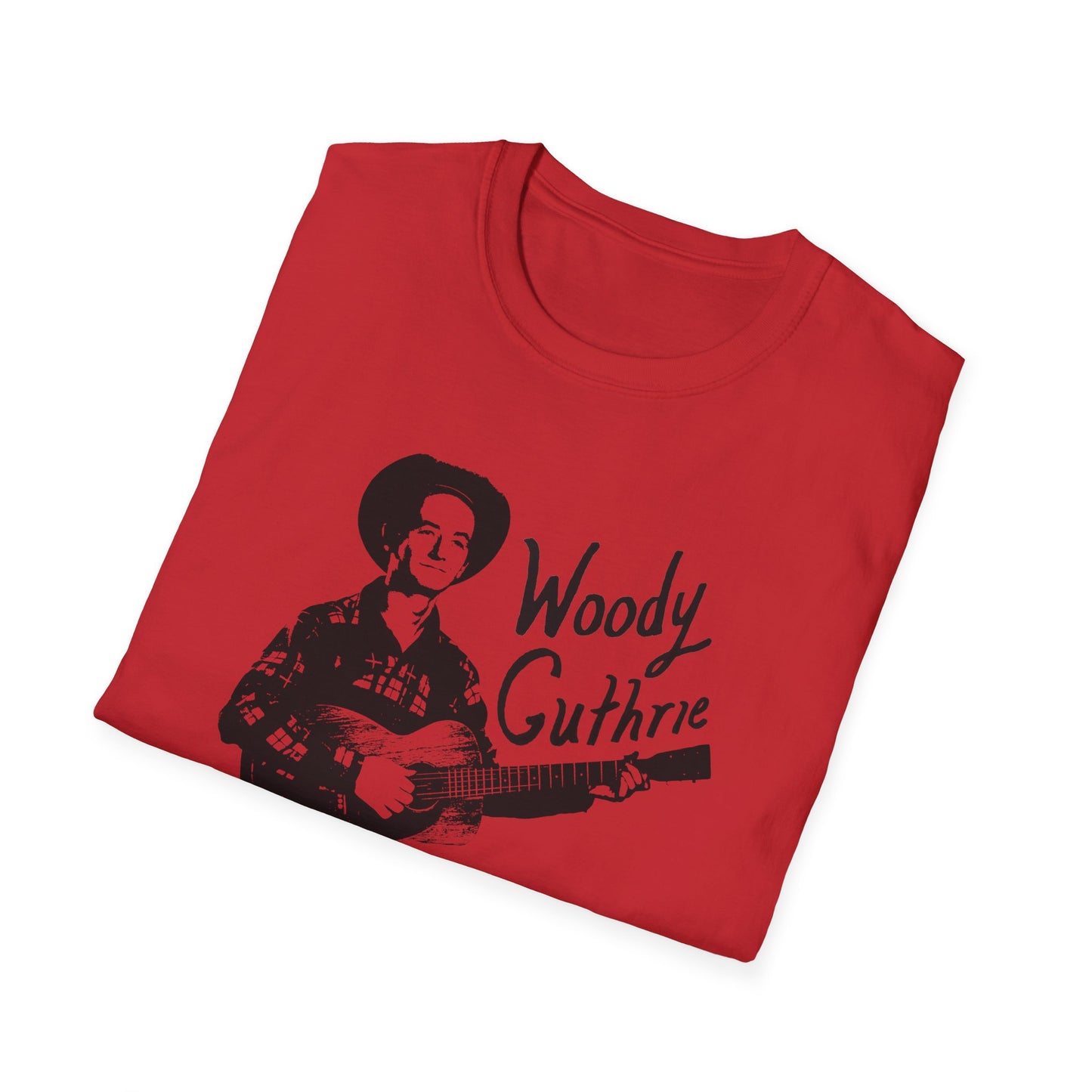 woody guthrie playing his guitar fan art tshirt