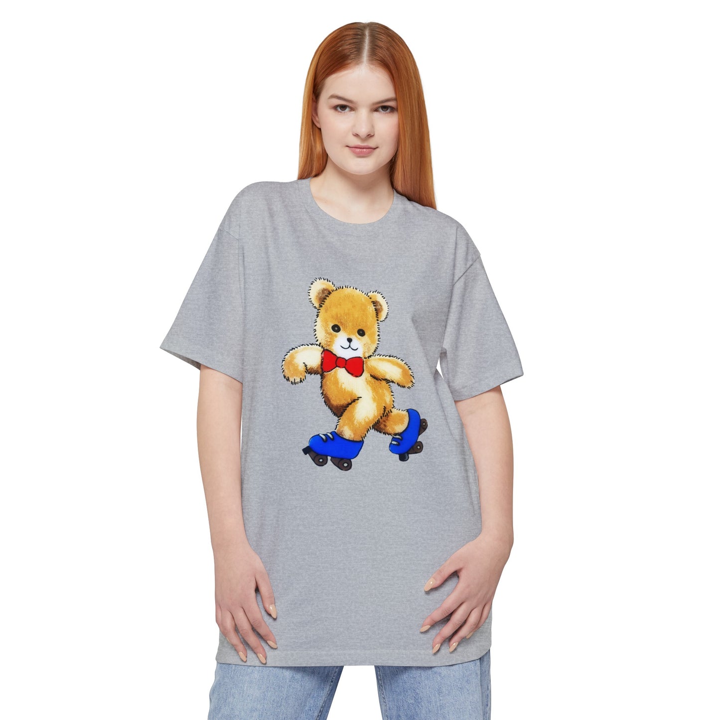 oversized reproduction of a vintage cute teddy bear on roller skates unisex tall beefy tshirt
