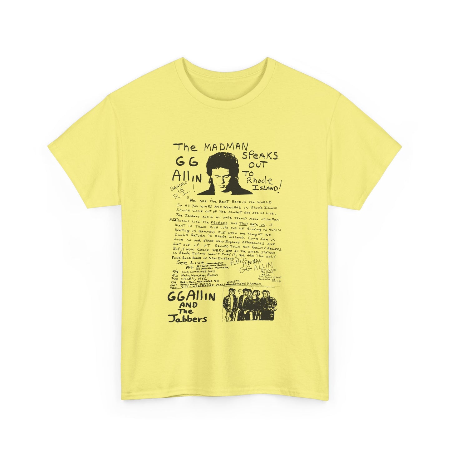 1982 show poster gg allin and the jabbers no background tshirt