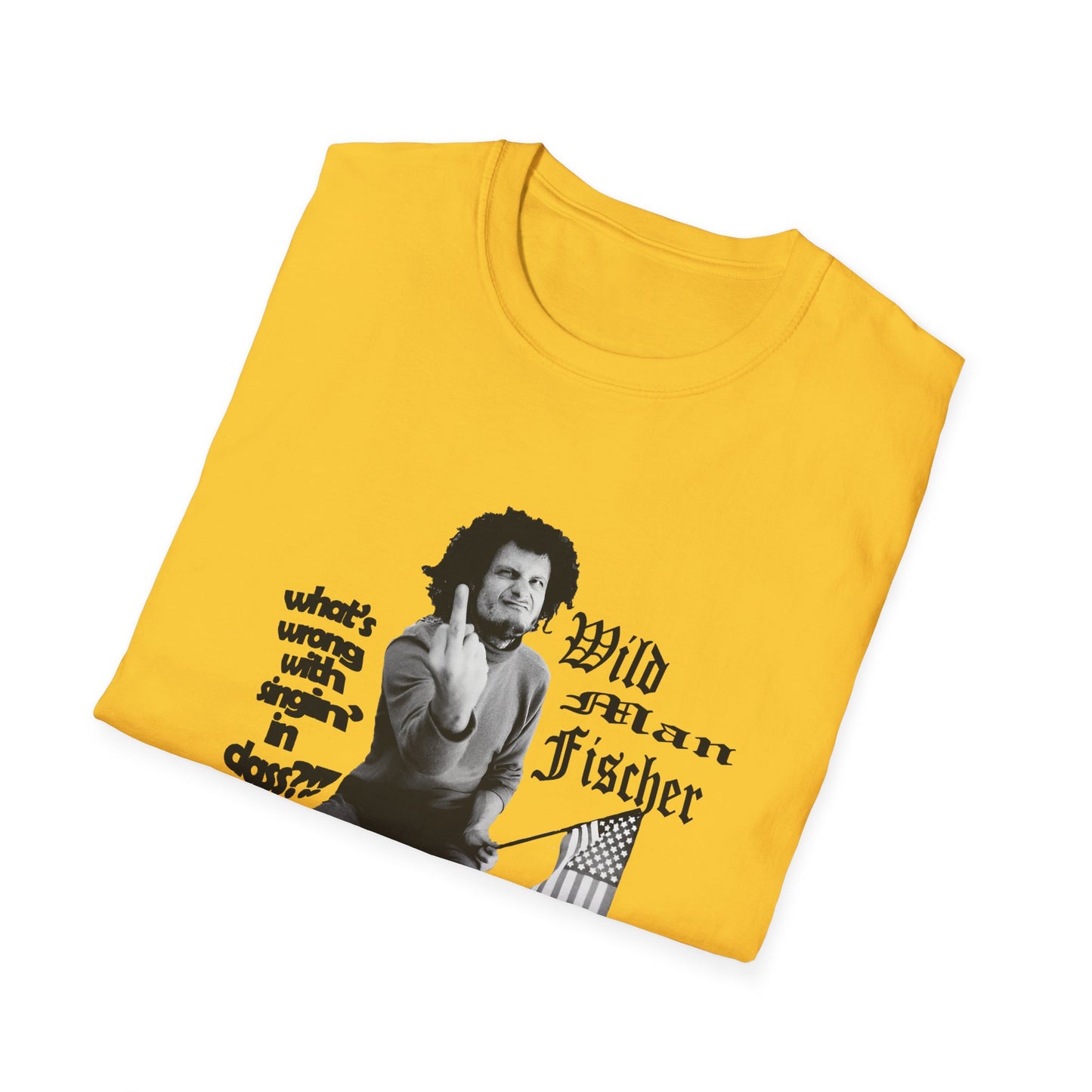 wild man fischer middle finger in black tshirt