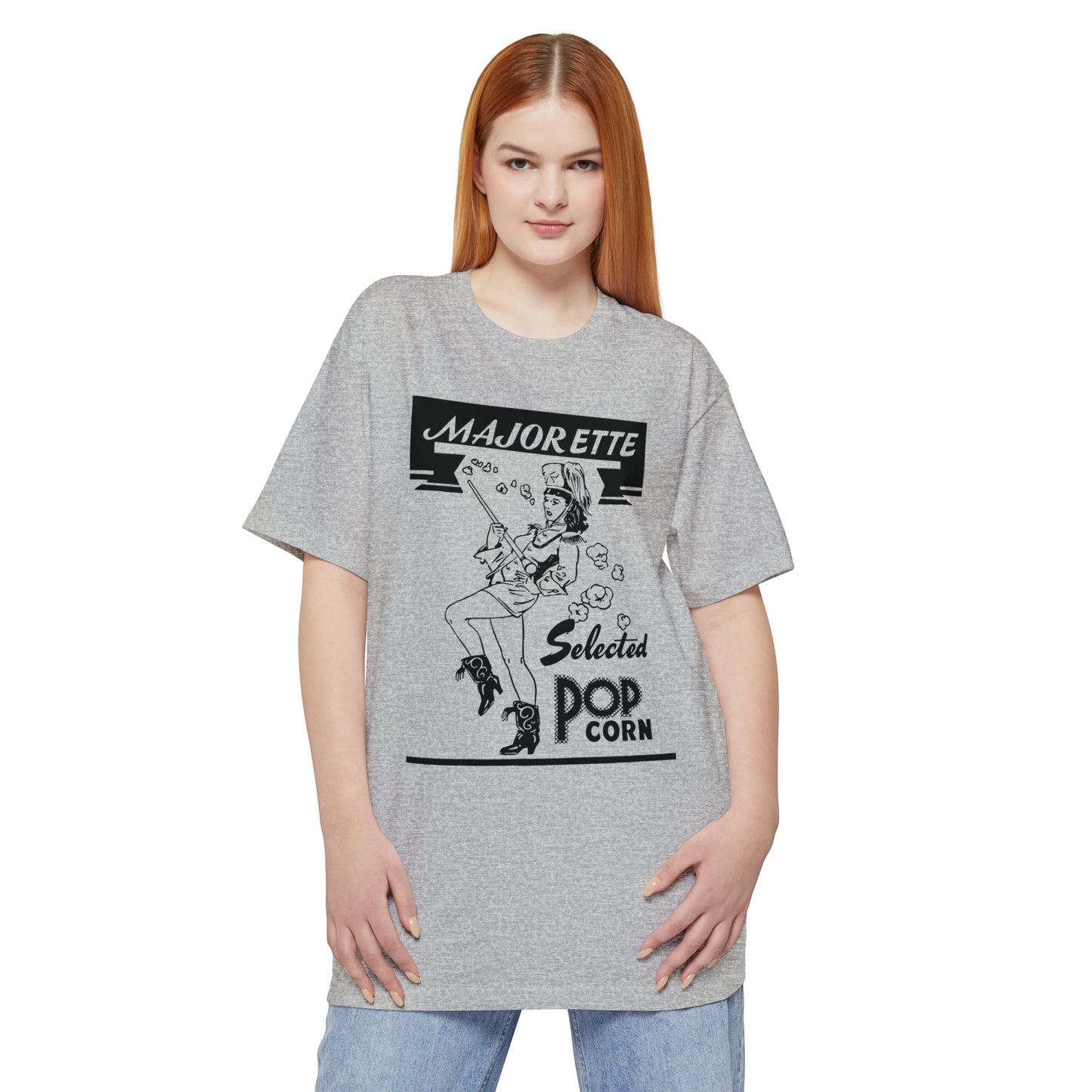 oversized majorette vintage popcorn bag logo in black unisex tall beefy tshirt