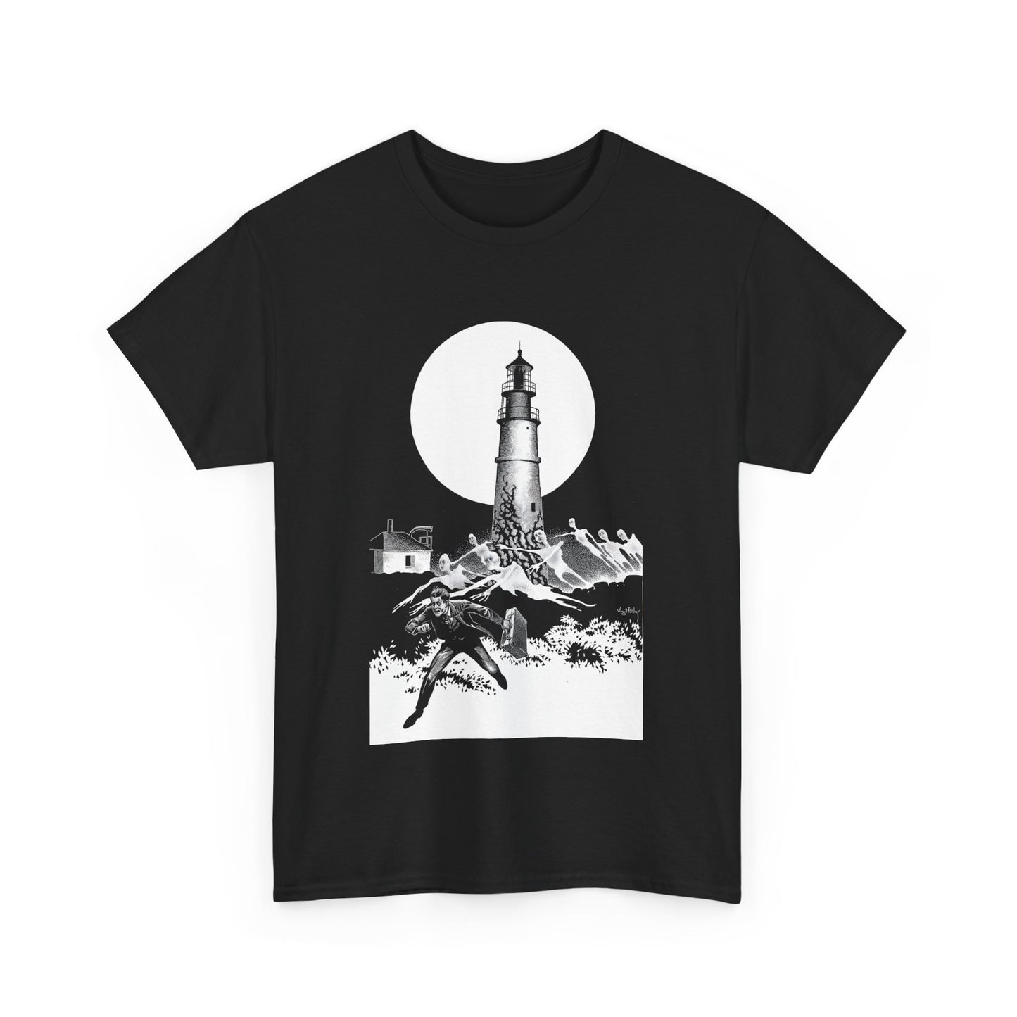 1942 the lighthouse by virgil finlay reproduction tshirt