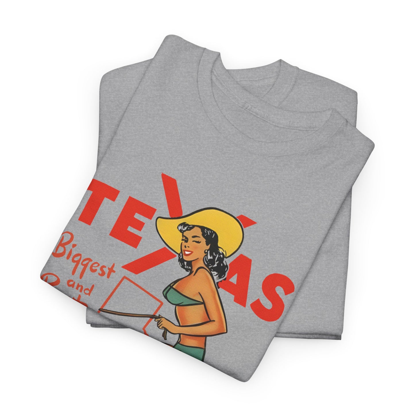 mid twentieth century texas biggest and best cowgirl pin up art reproduction tshirt