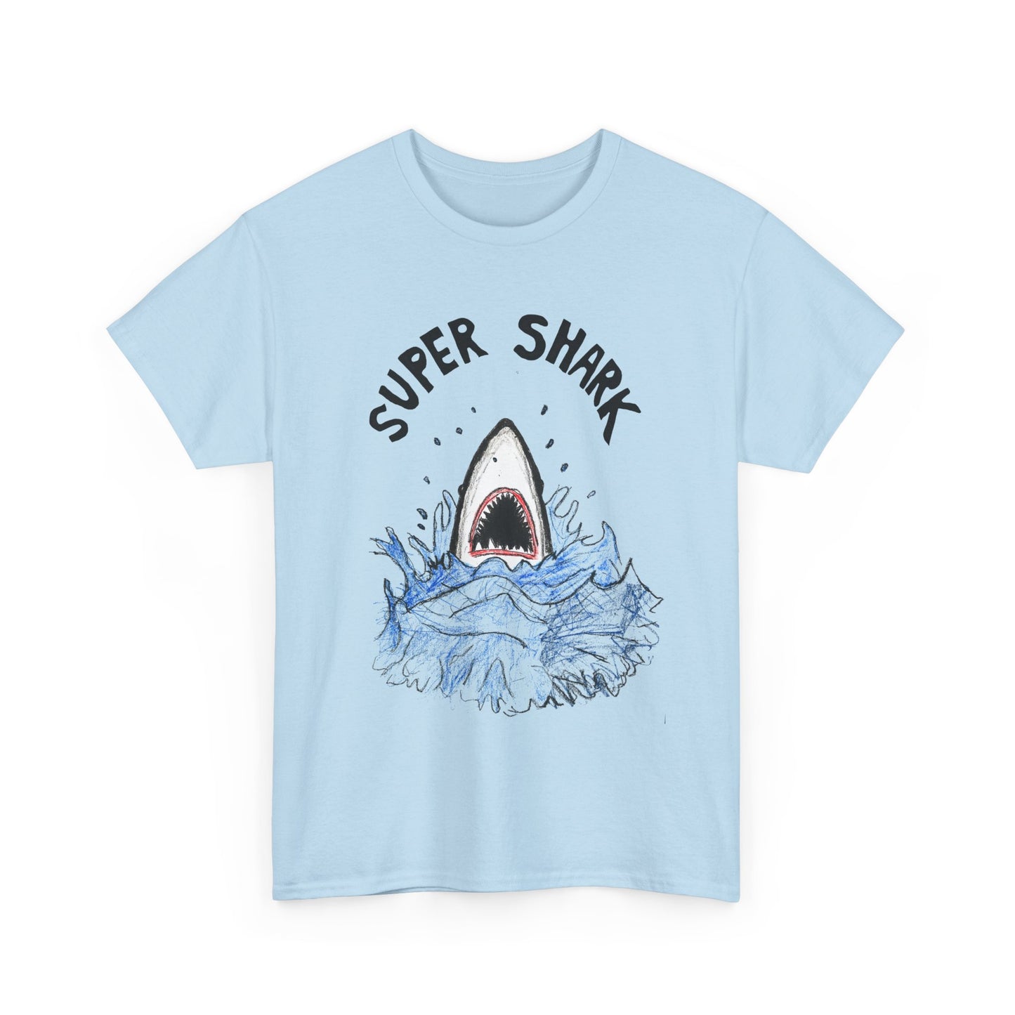 hand drawn concept of a department store advert for jaws tshirts super shark tshirt