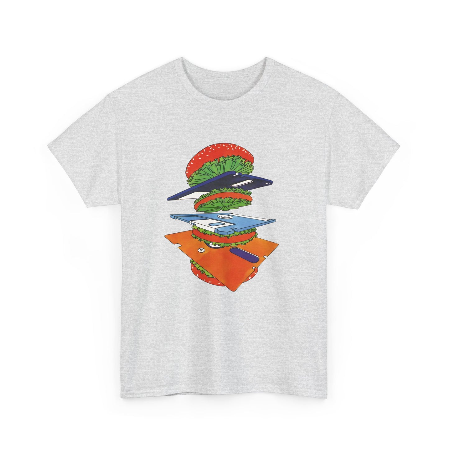 1989 uncredited art from micro mag floppy disc burger tshirt