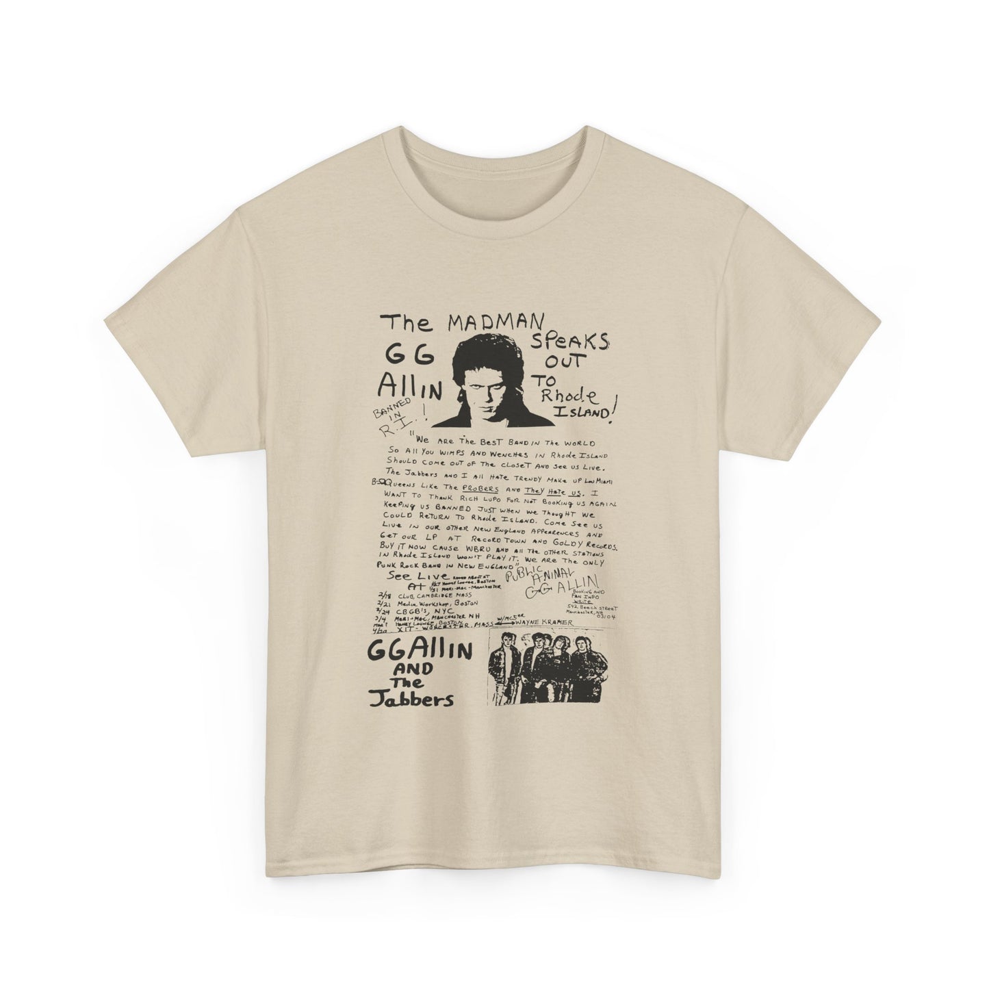 1982 show poster gg allin and the jabbers no background tshirt
