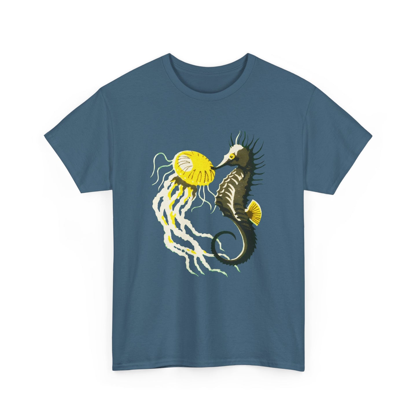 vintage lithuanian matchbox seahorse and jellyfish art reproduction tshirt