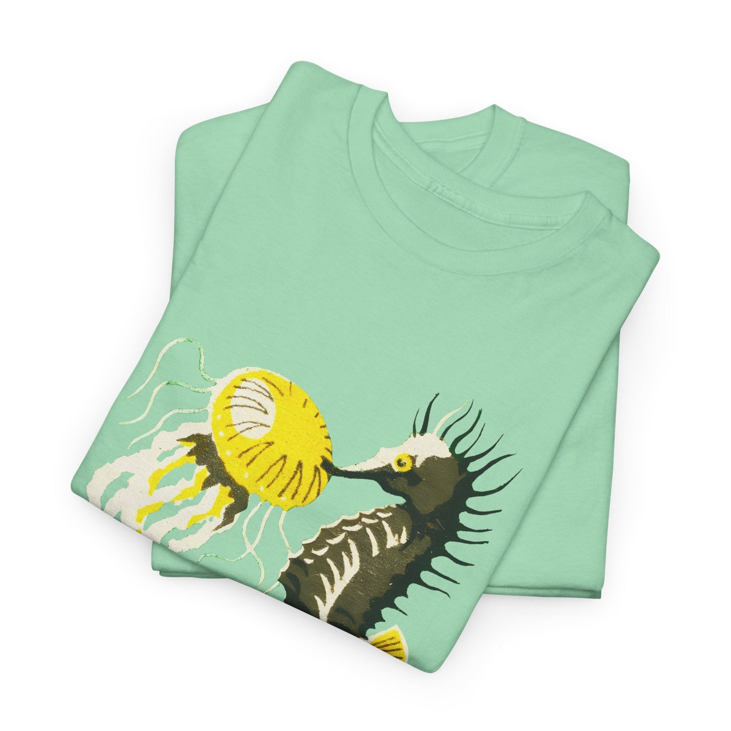 vintage lithuanian matchbox seahorse and jellyfish art reproduction tshirt
