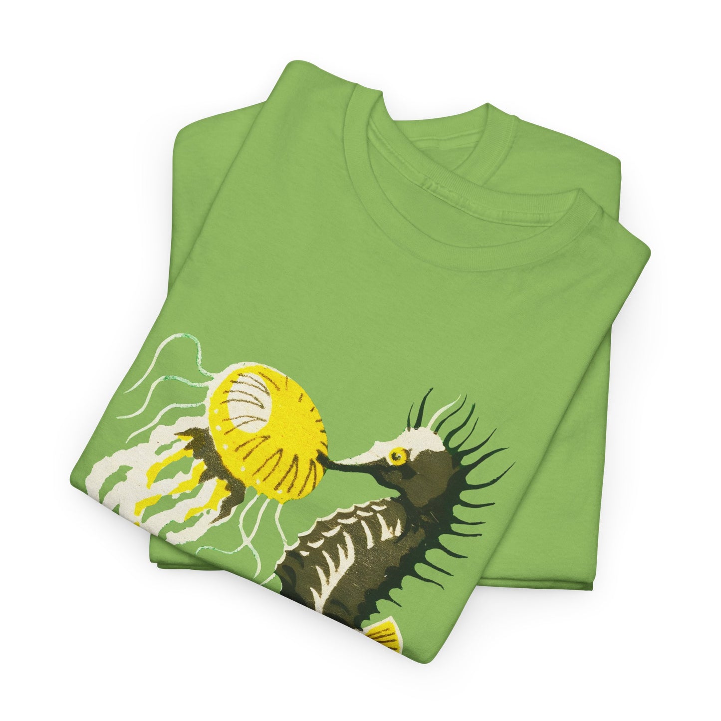 vintage lithuanian matchbox seahorse and jellyfish art reproduction tshirt