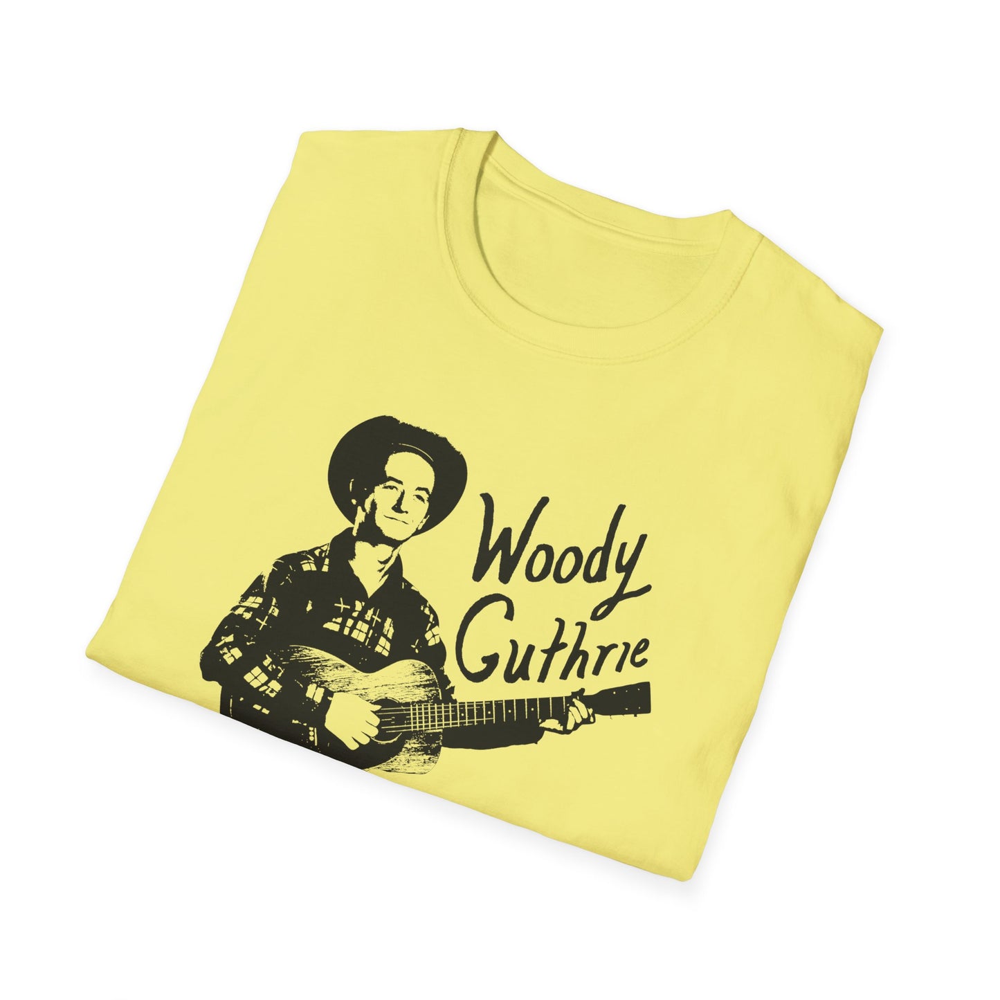 woody guthrie playing his guitar fan art tshirt