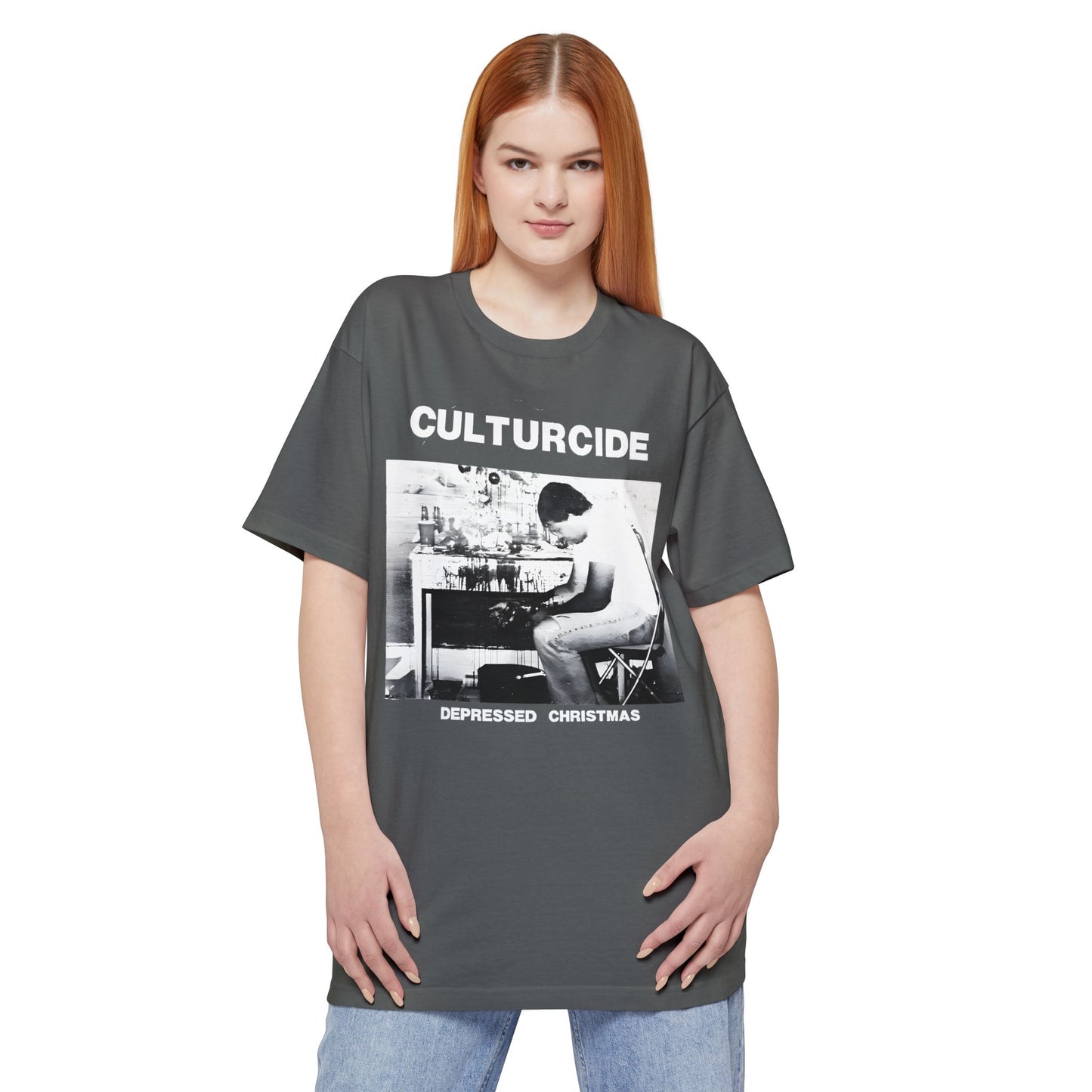 oversized undated outsider music cultureside album depressed christmas reproduction unisex tall beefy tshirt