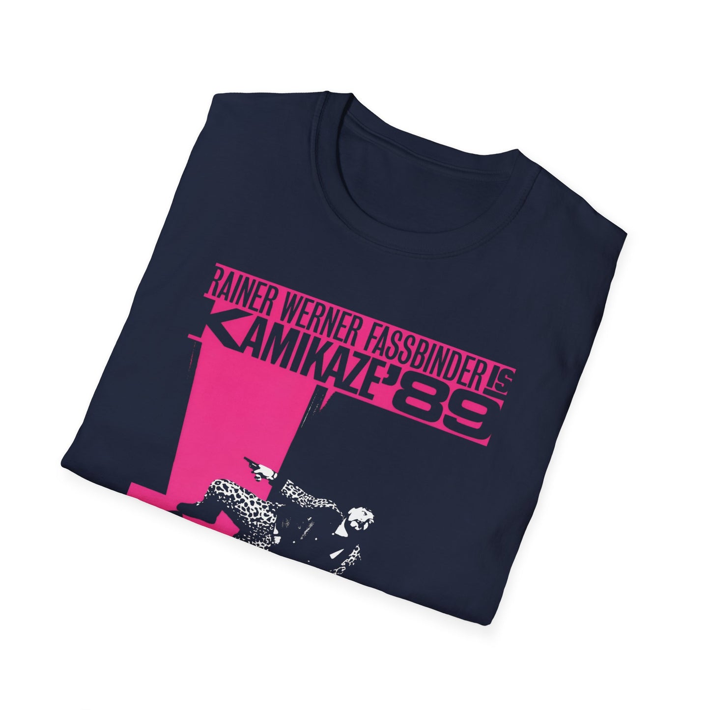 1982 rainer werner fassbinder's "kamikaze '89" movie poster tshirt in pink