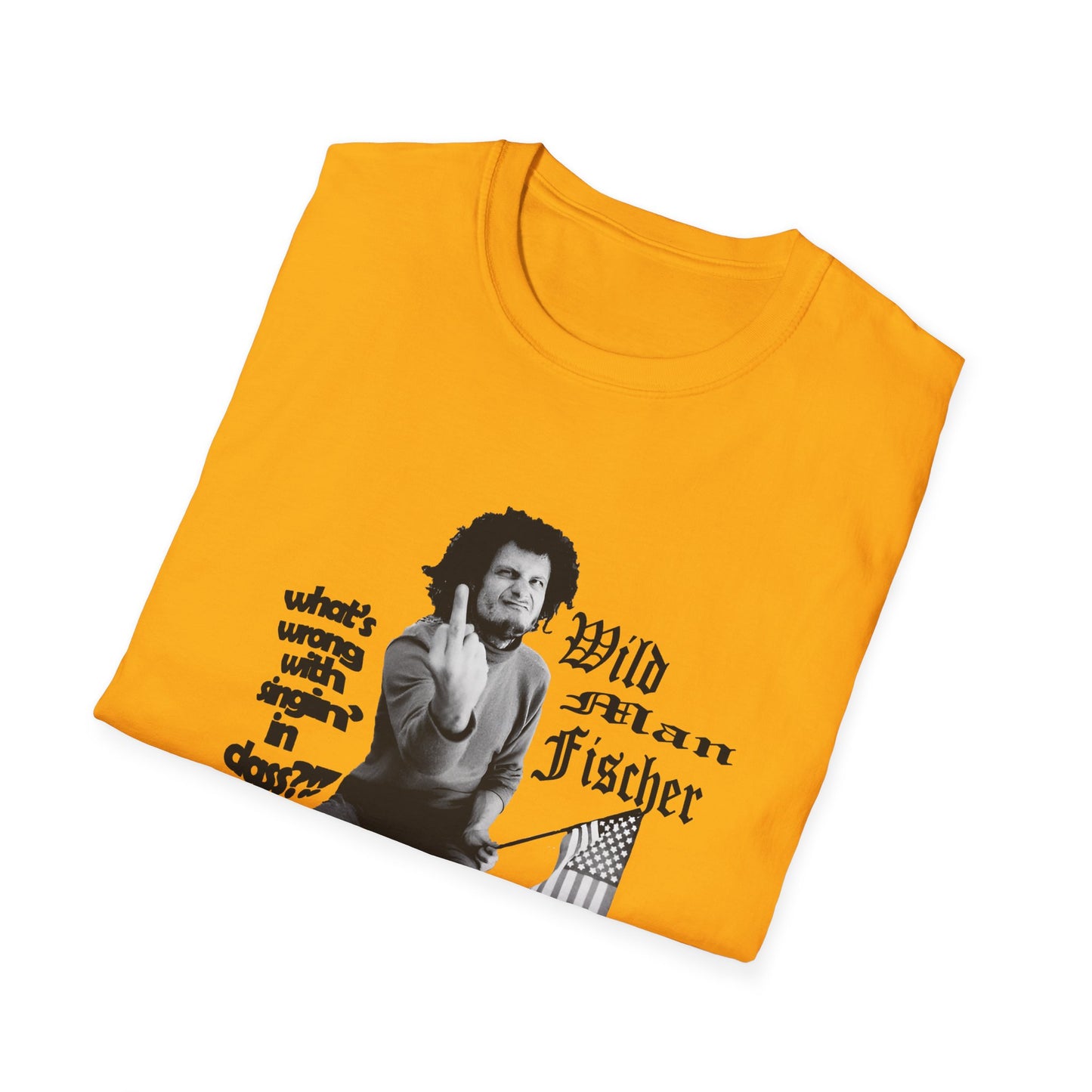 wild man fischer middle finger in black tshirt