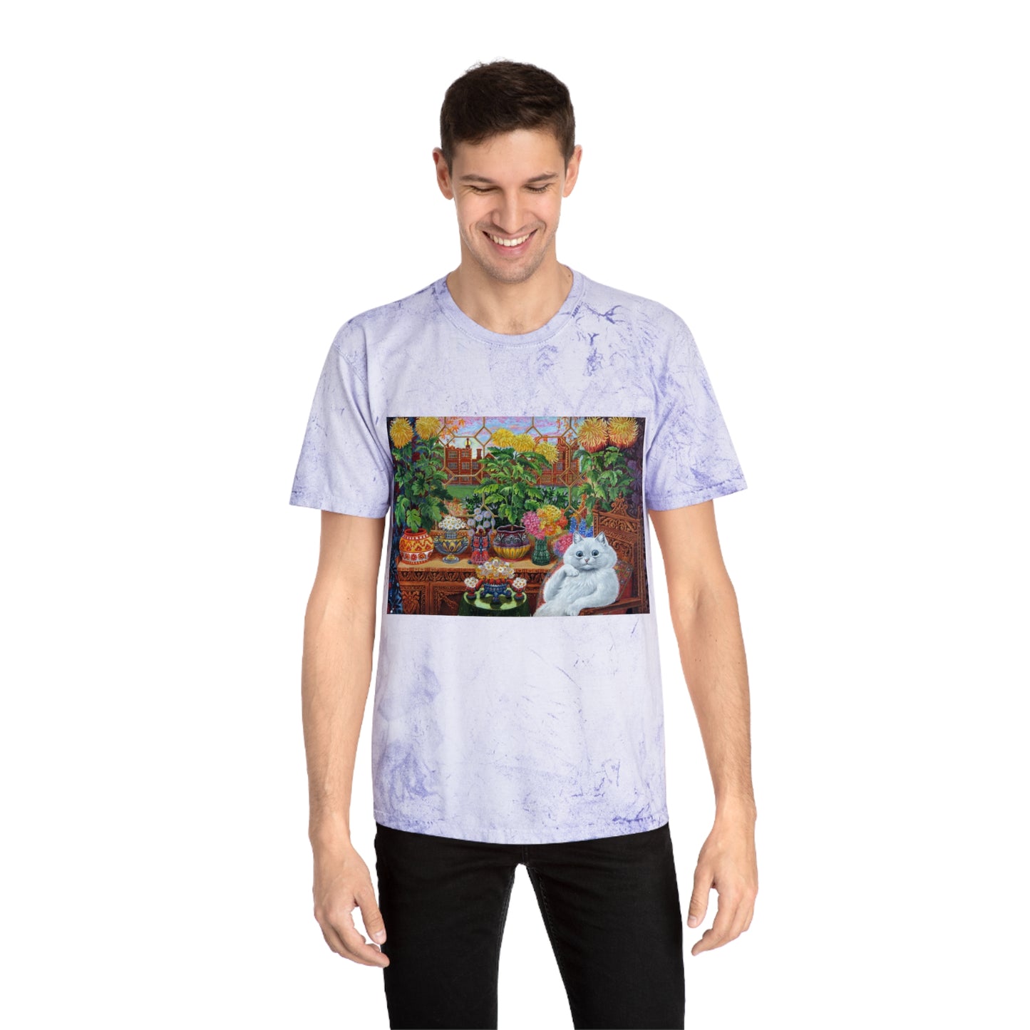 louis wain thinking cat with flowers unisex color blast tshirt whatmart
