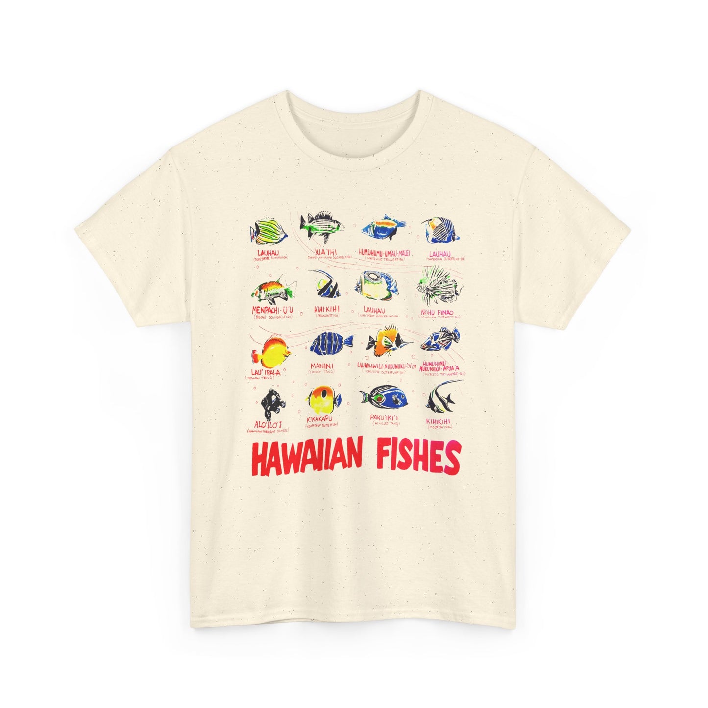 vintage hawaiian fishes reproduction with fish names tshirt