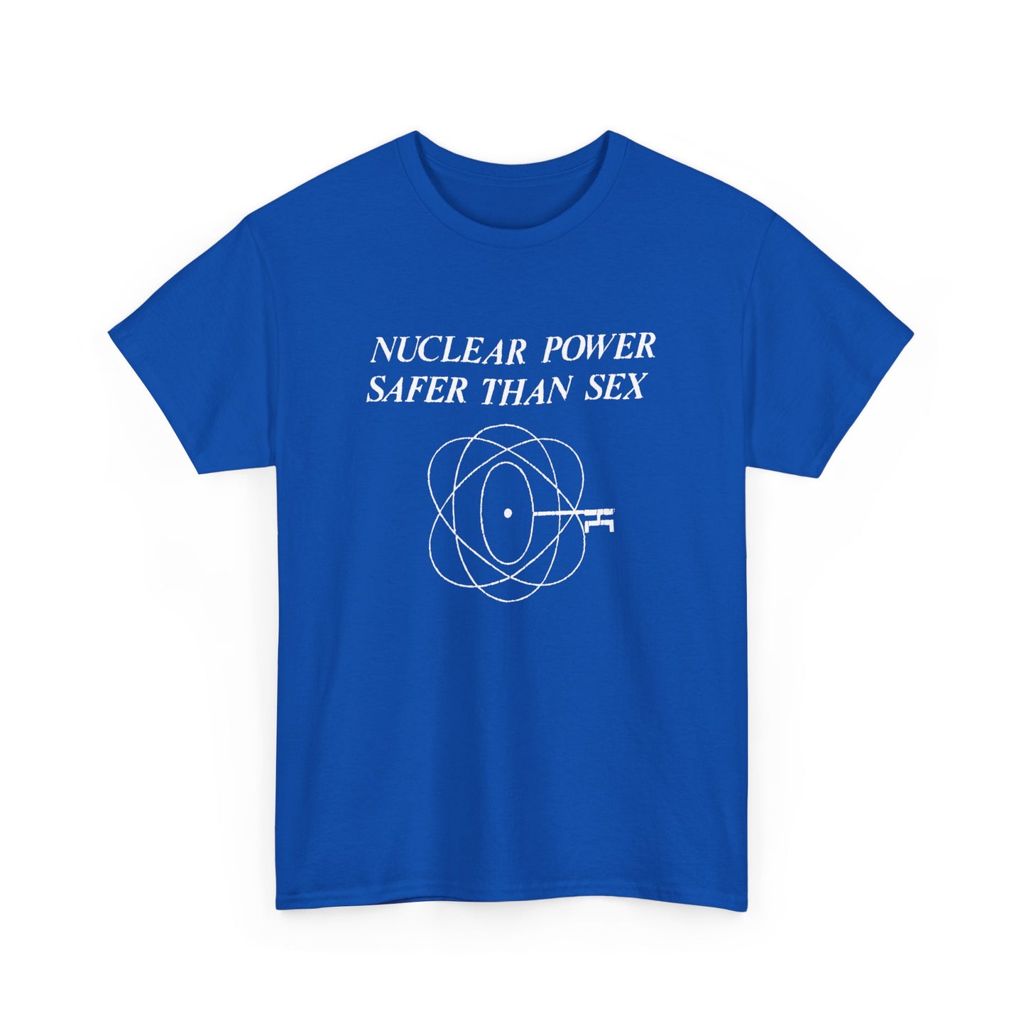 vintage 1970s design "nuclear power safer than sex" tshirt
