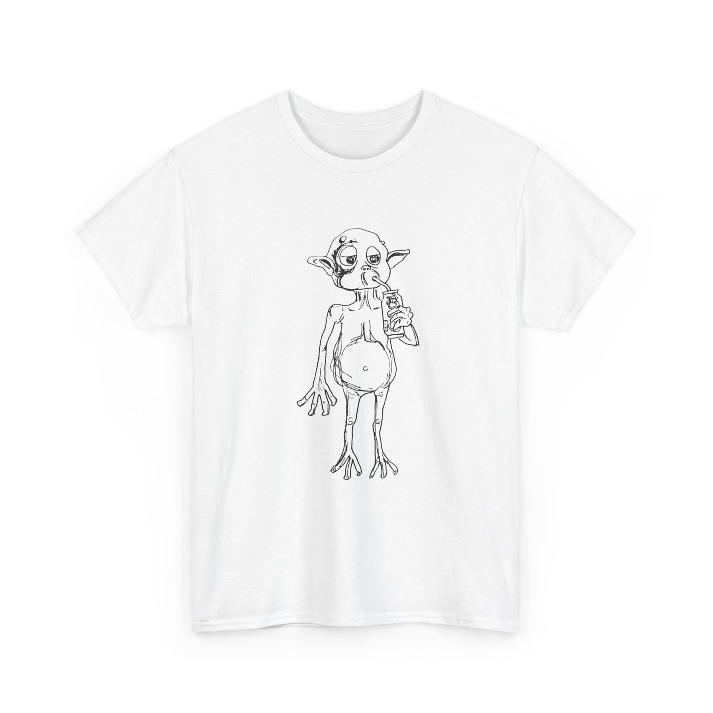 mysterious alien creature (MAC) drinking cola full body original sketch tshirt